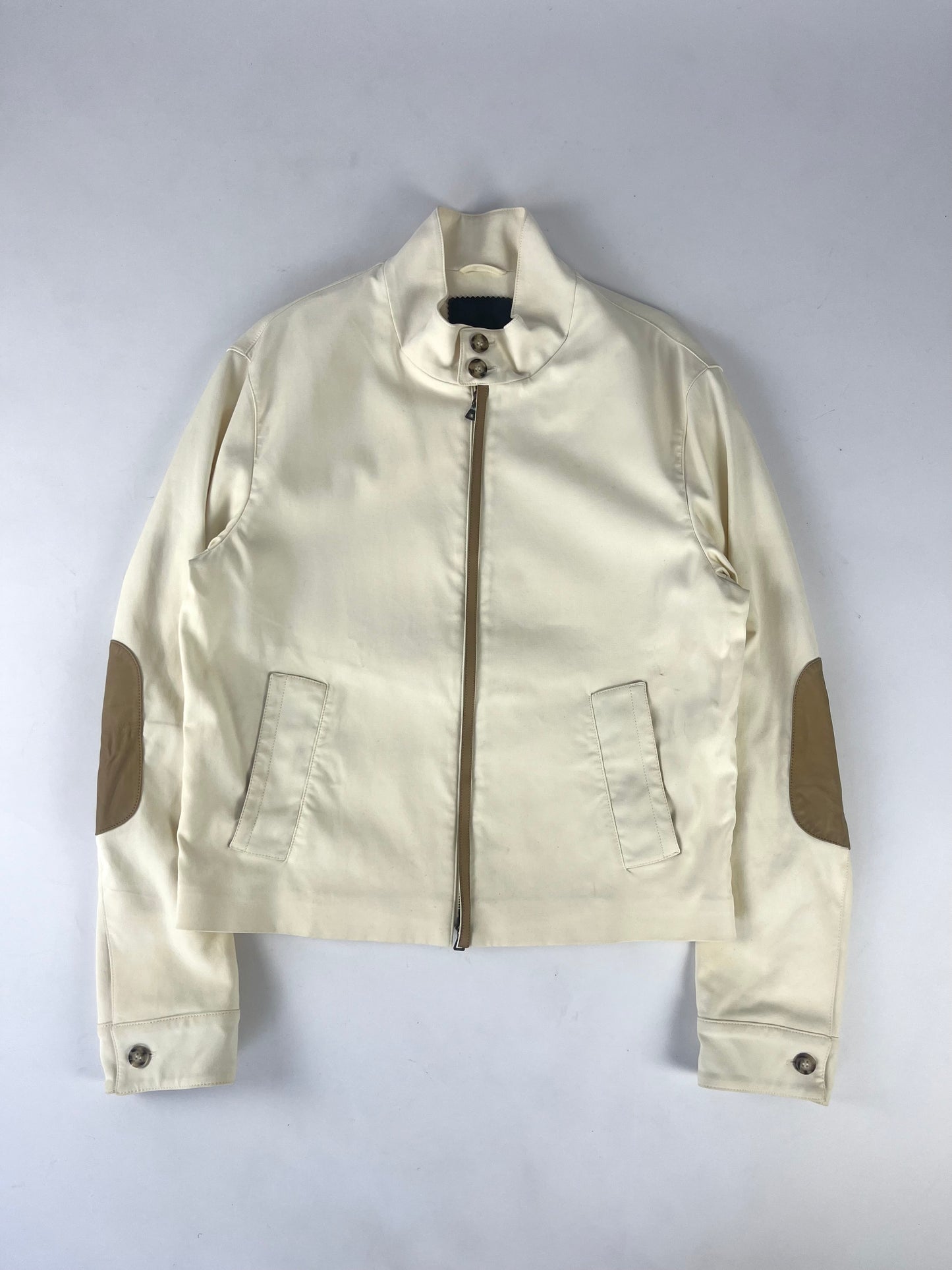 Prada Leather Patched Cream Harrington Jacket 2000s - L