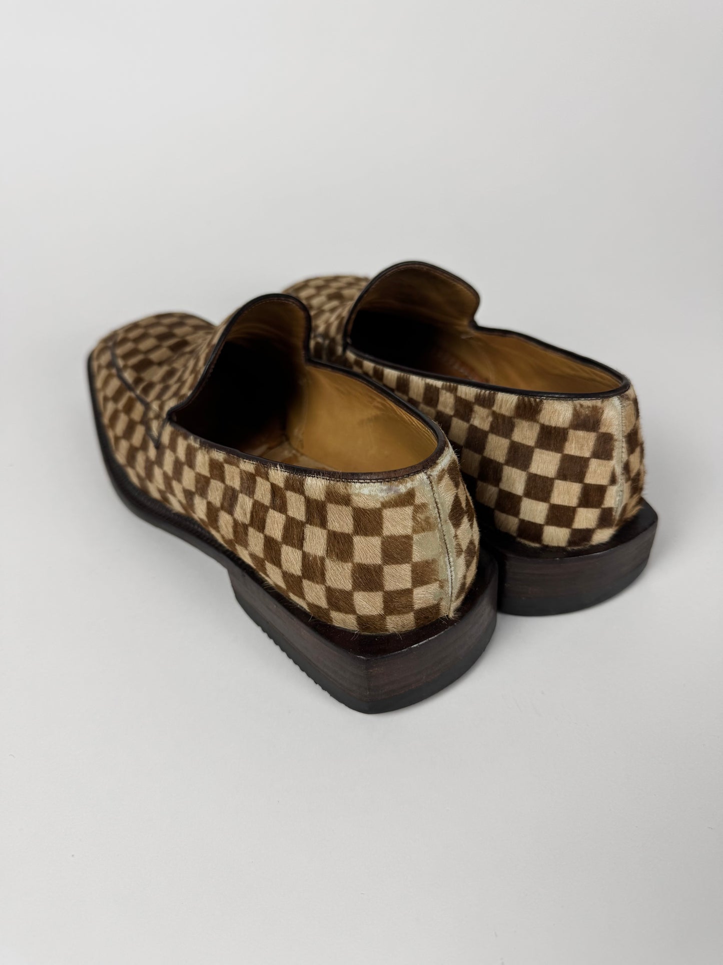 Louis Vuitton "Damier Sauvage" Printed Calfskin Ponyhair Square Toe Loafers FW 1999 - 44 EU