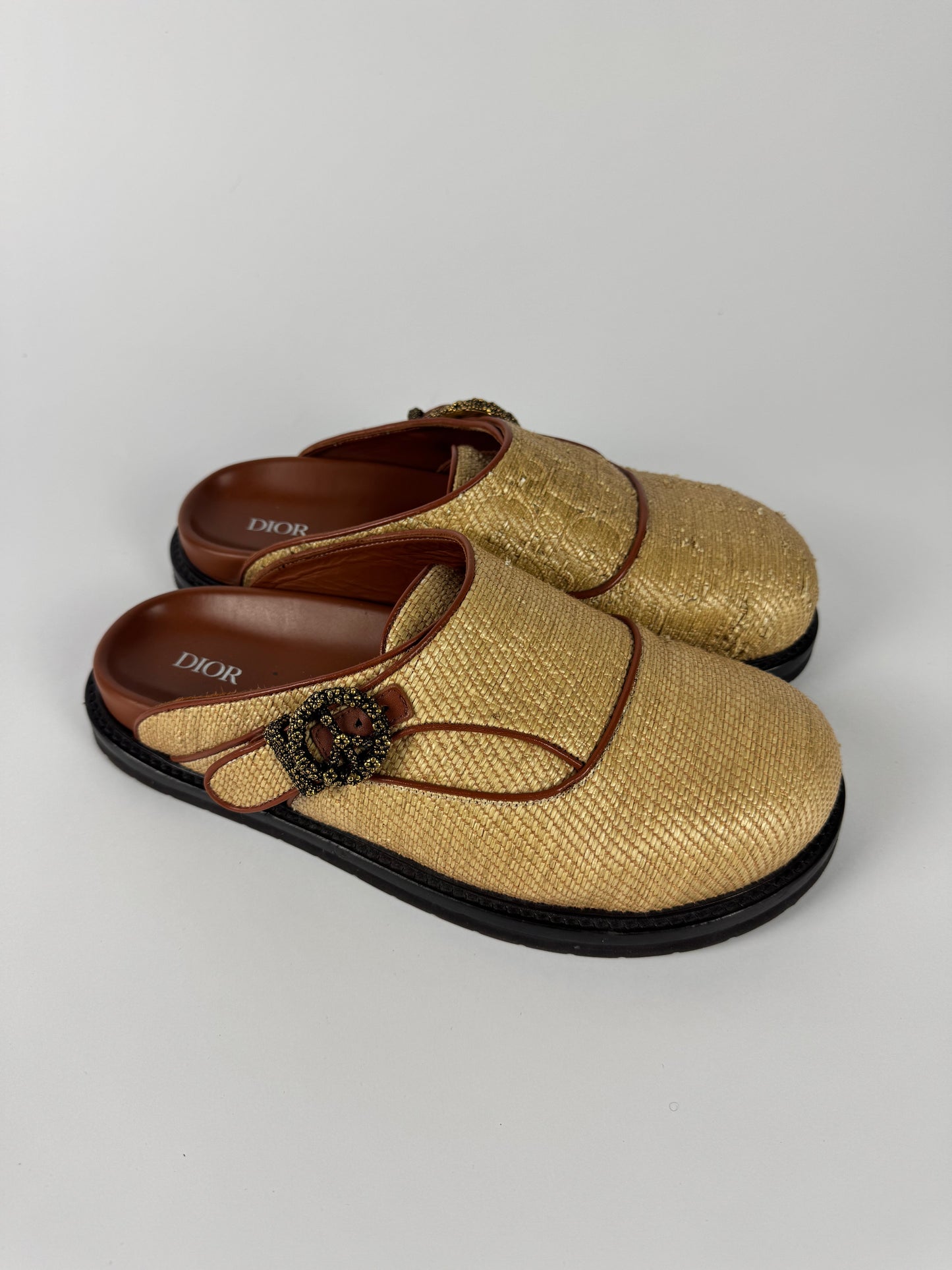 Dior x Denim Tears Sample Peace Sign Buckle Oblique Brown Mules FW 2023 - 44 EU