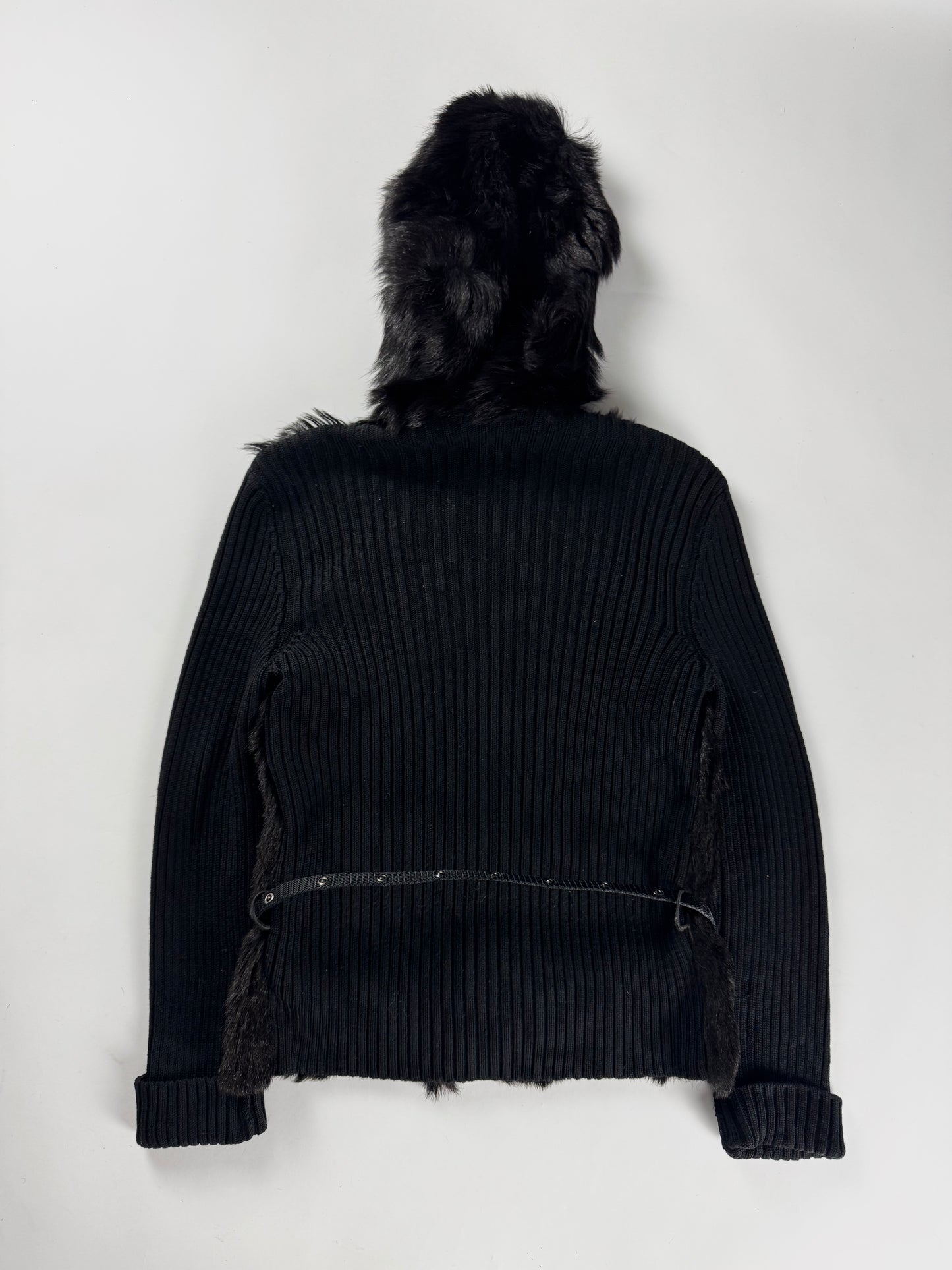 Prada Hooded Kid Fur Balaclava Wool Belted Jacket FW 1999 - S