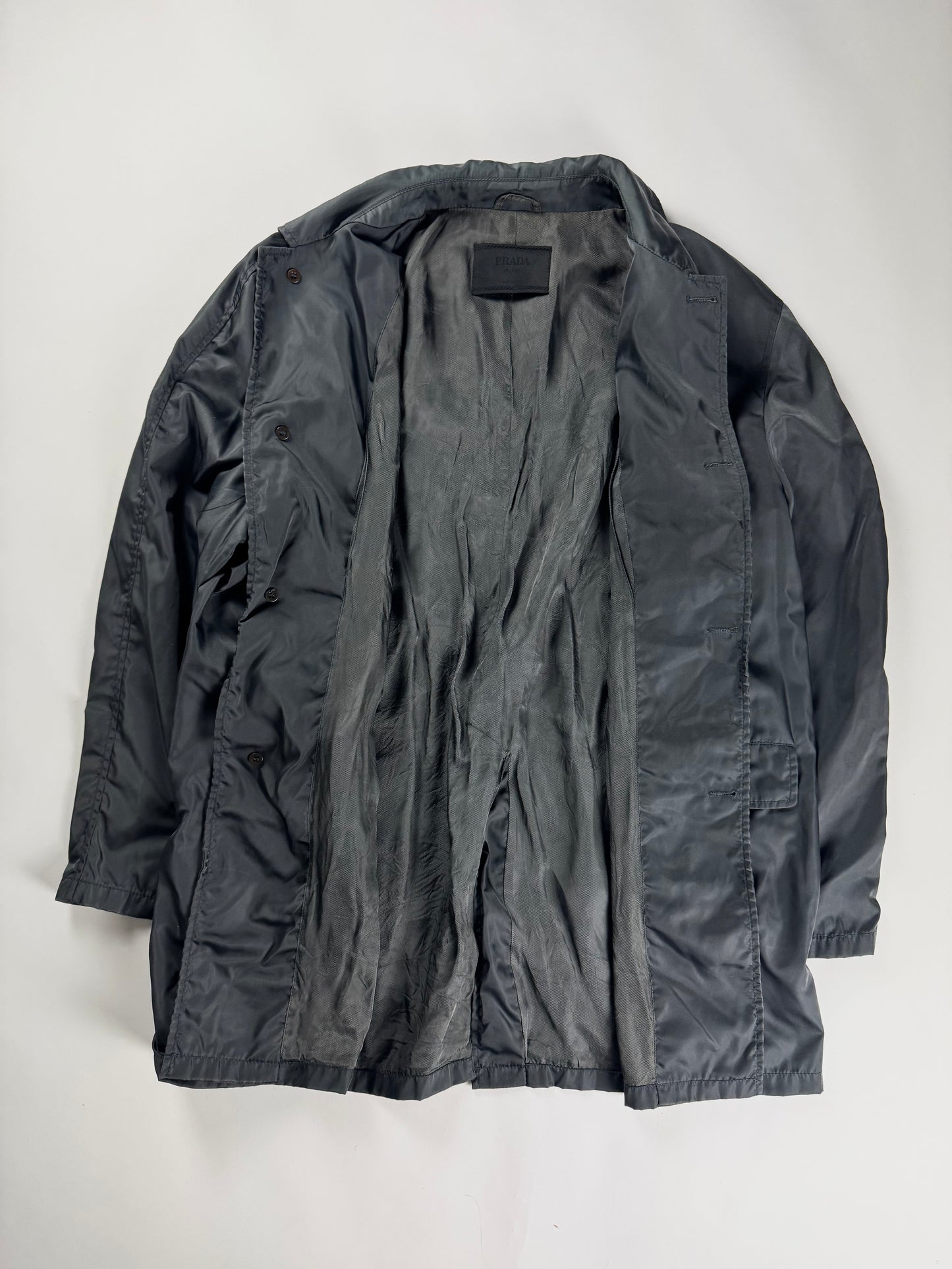 Prada Slate Grey Iridescent Nylon Patch Pockets Chore Overshirt Coat 1990s - XXL