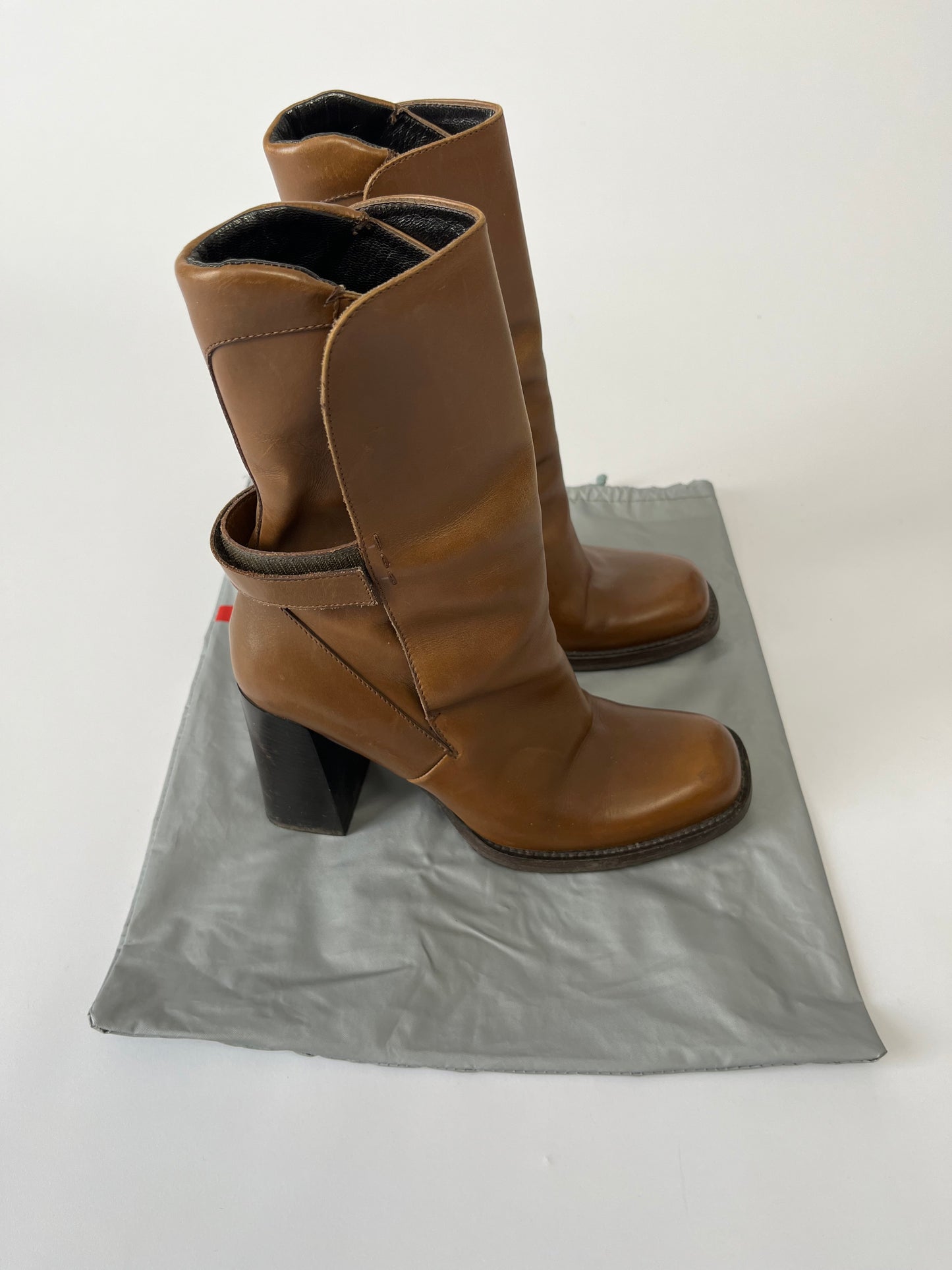 Prada Strapped Camel Leather Boots SS 1999 - 38 IT/39 EU