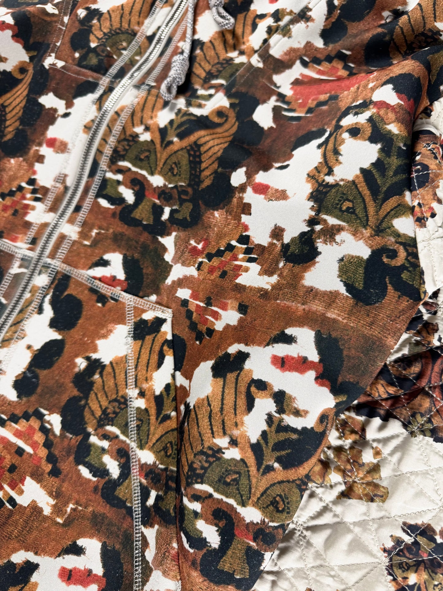 Bottega Veneta Baroque Tapestry Print Leopard Lined Hood Quilted Sleeves Zip Hoodie SS 2016 - S