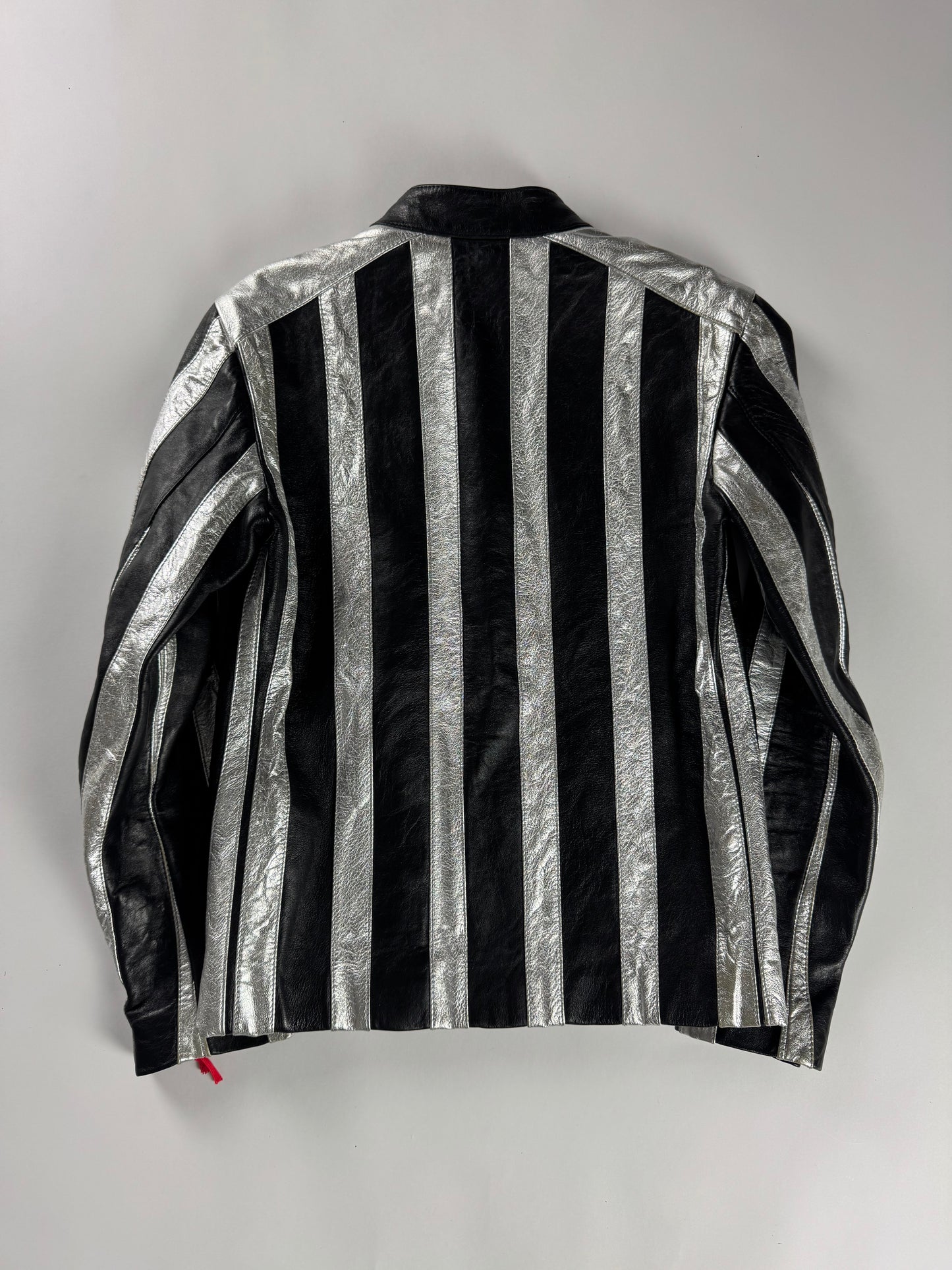 Saint Laurent Sample Metallic Silver Striped Leather Jacket Pre Fall 2015 - XS