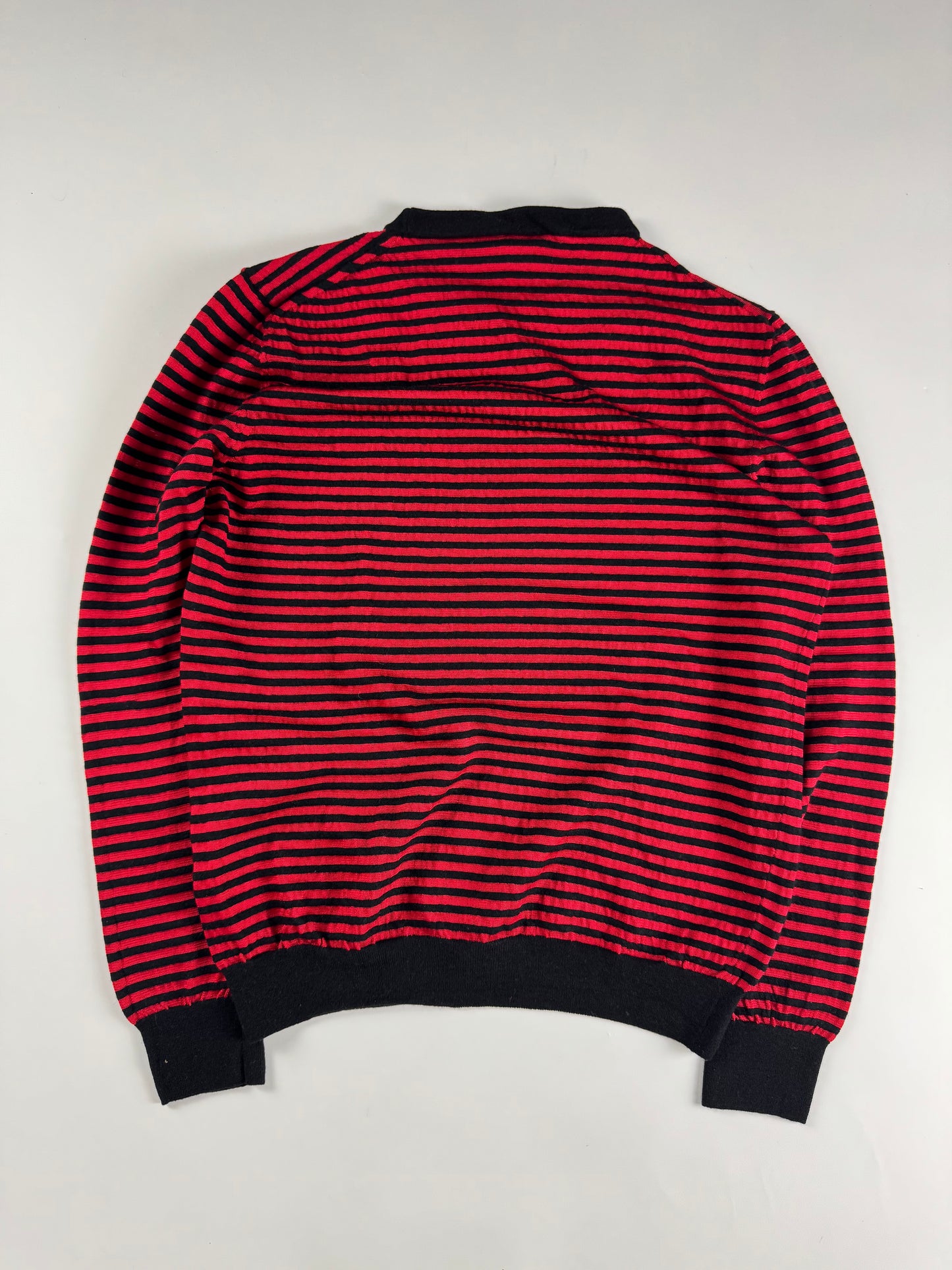 Christian Dior Red Black Marinière Stripe Wool Elasticated Waist Knit Crewneck Sweater SS 2017 - M