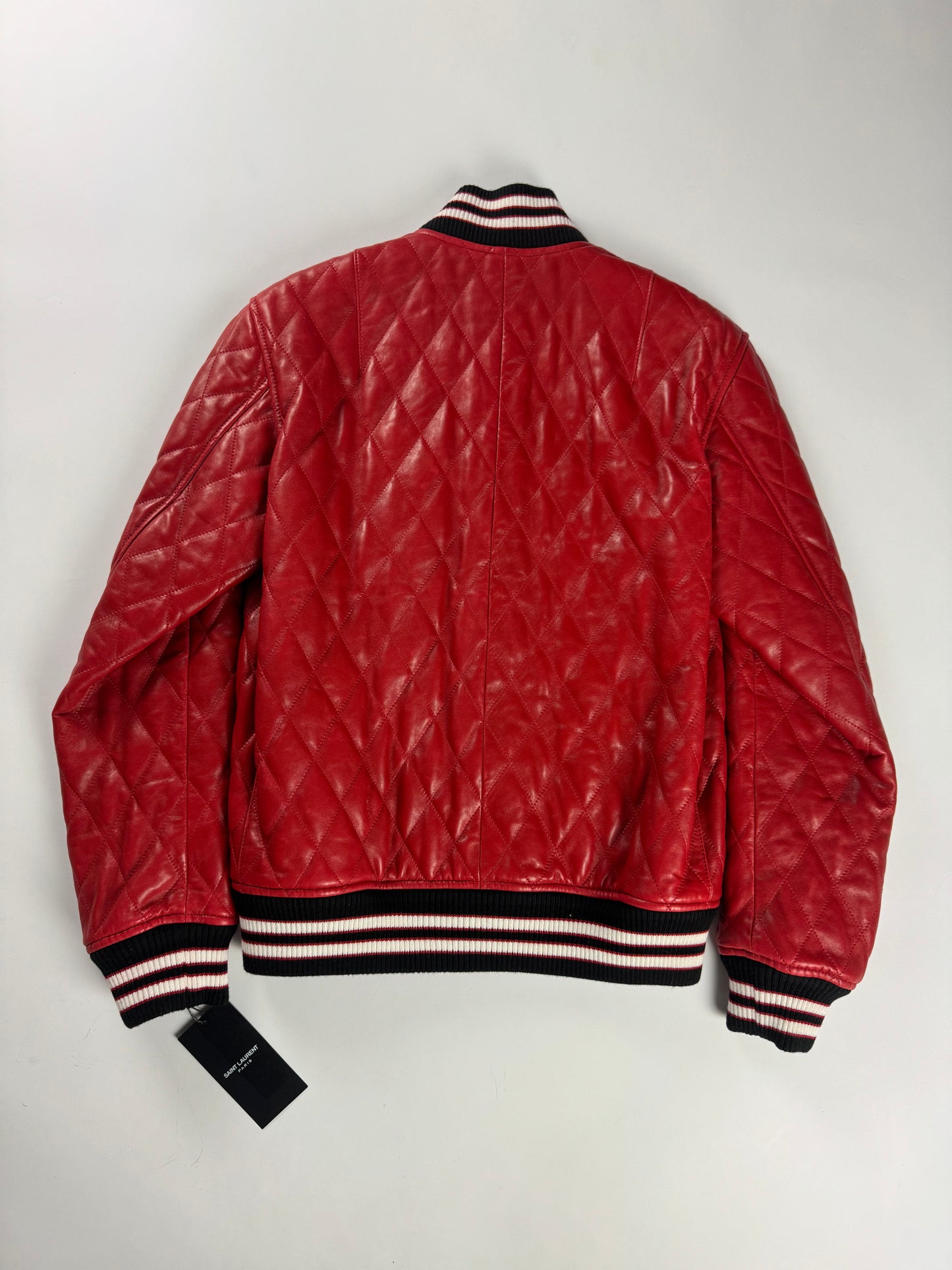 Saint Laurent Sample Quilted Baroque Damier Varsity Bomber Jacket SS 2018 - S