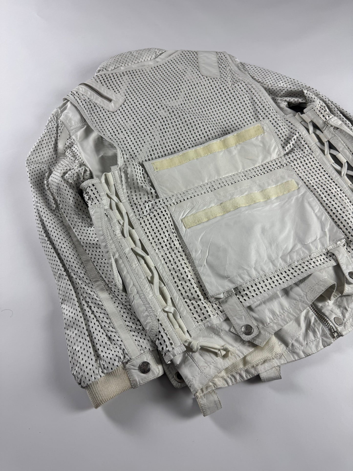 Gucci Sample 2 in 1 Cargo Mesh Leather Utility Bomber Jacket SS 2010 - S