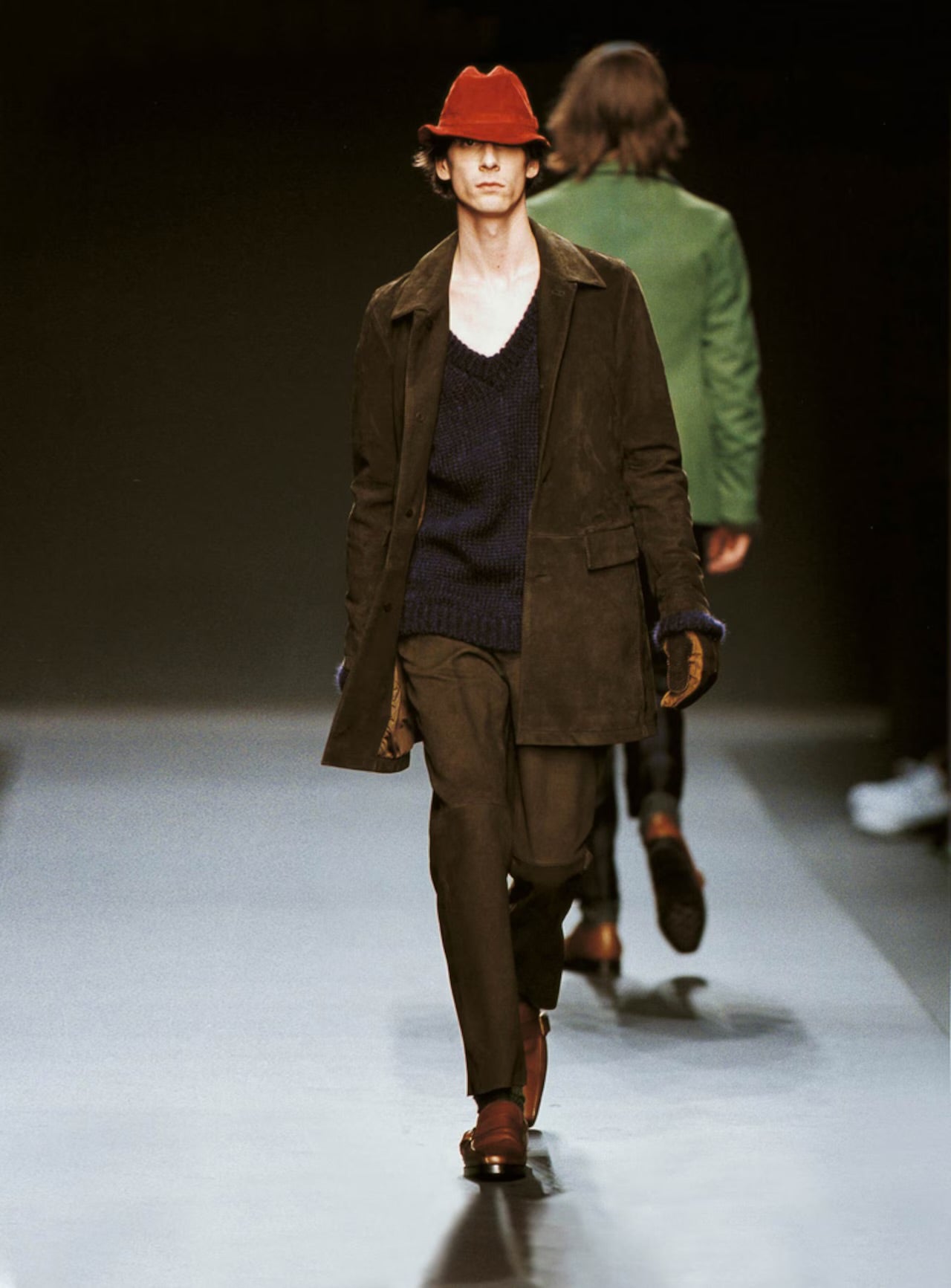 Prada Premium Brown Leather Three Pockets Long Coat FW 2003 - M