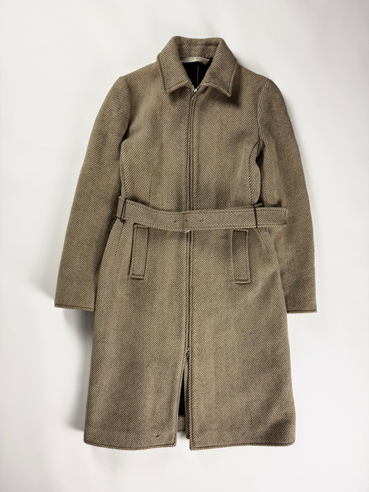Miu Miu Prada Taupe Wool Twill Belted Long Zipped Coat FW 2000 - S
