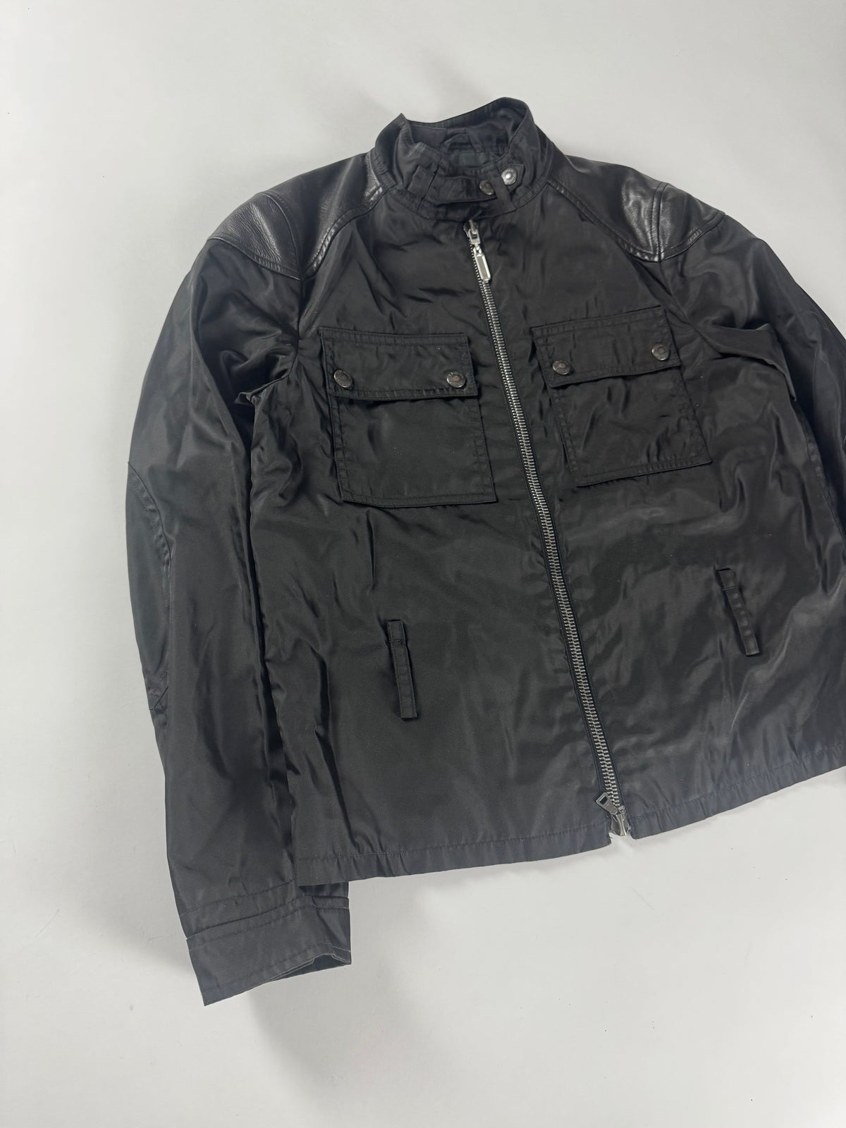 Prada Leather Paneled Shoulder Zipper Jacket 2000s - XS