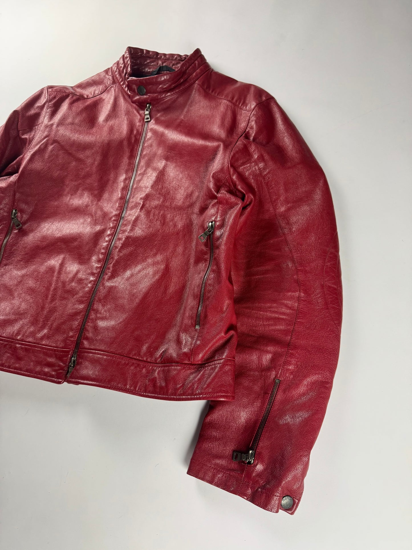 Prada Padded Elbows Red Leather Motor Jacket SS 2000 - M