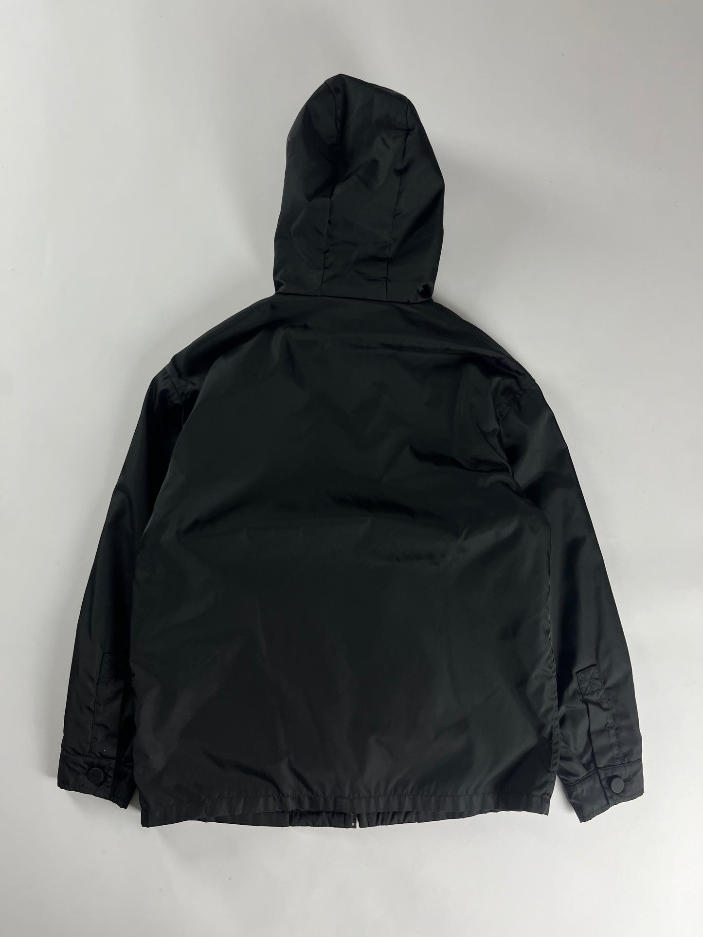 Prada Minimalist Black Nylon Double Zip Hooded Jacket 2000s - S
