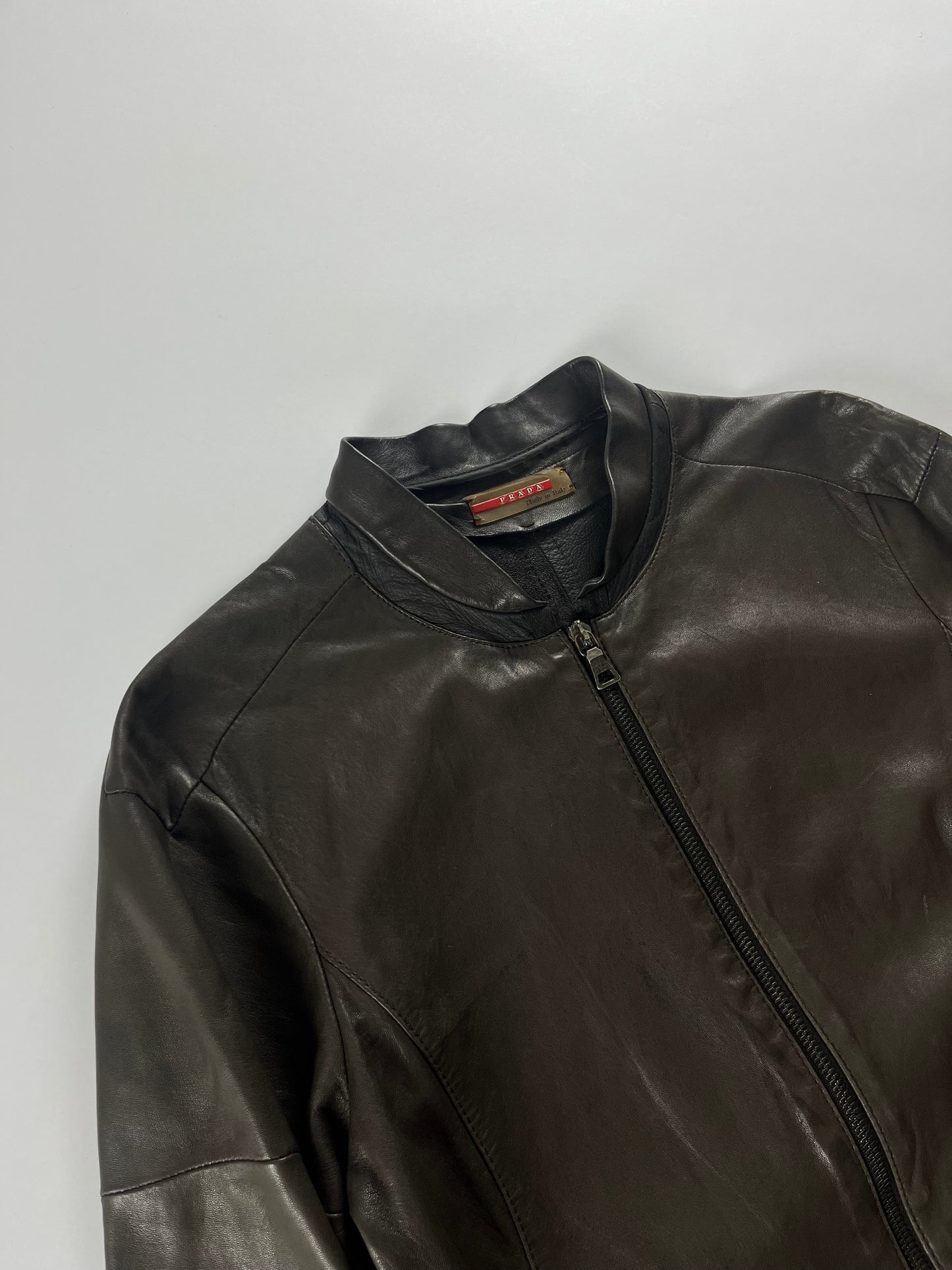 Prada Brown Leather Biker Jacket 2000s - XS