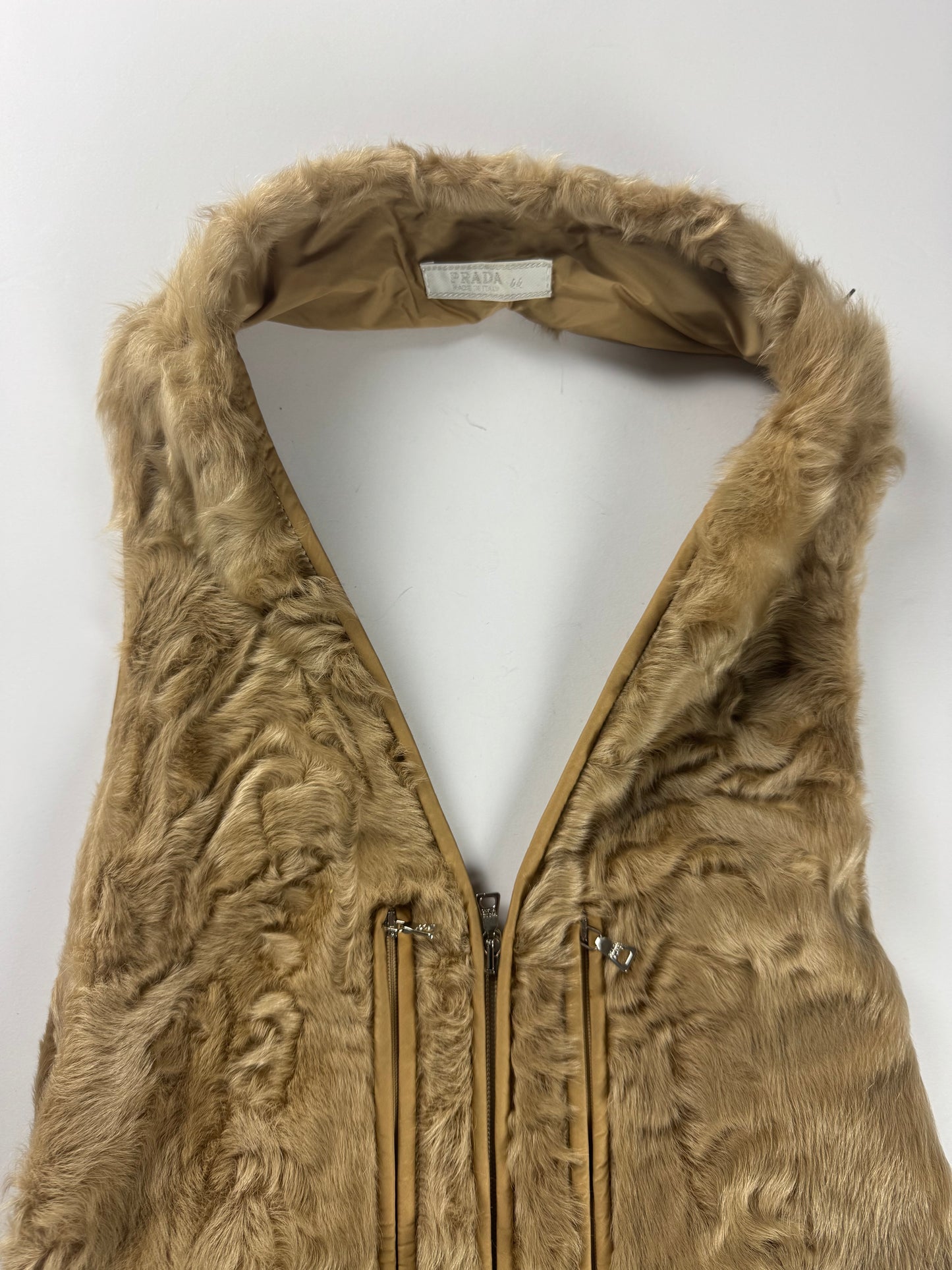 Prada Persian Lamb Buckle Belted Backless Waistcoat Harnais FW 1999 - S