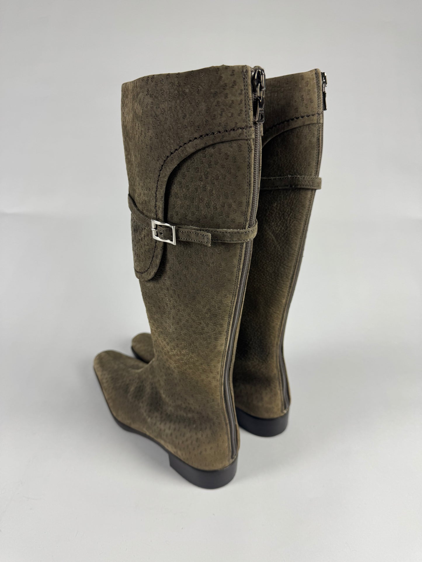 Prada Embossed Leather Pointed Toe Cavalier Belted High Boots FW 2000 - 36 IT/37 EU