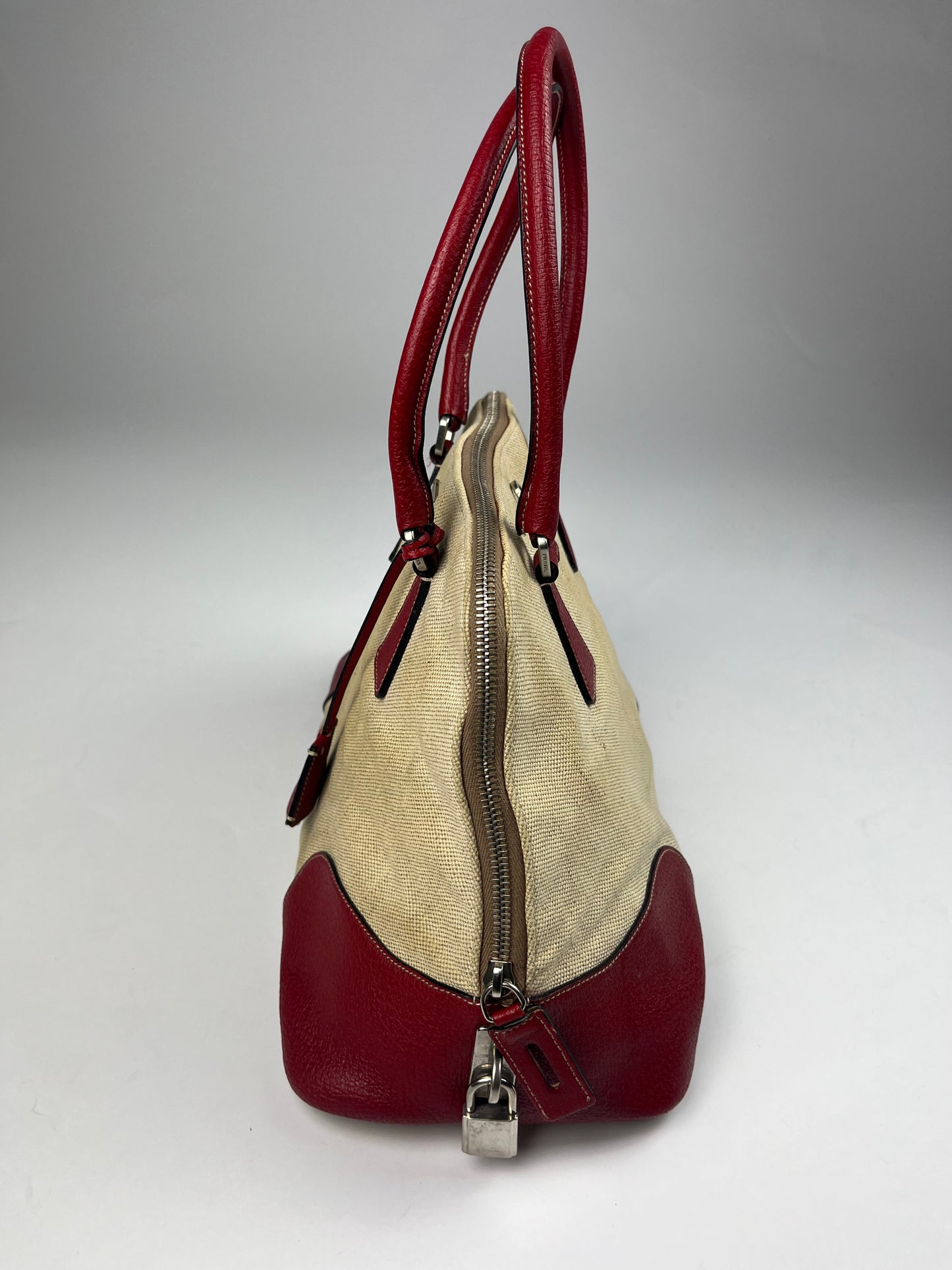 Prada Linen Red Leather Bag SS 1998 - OS