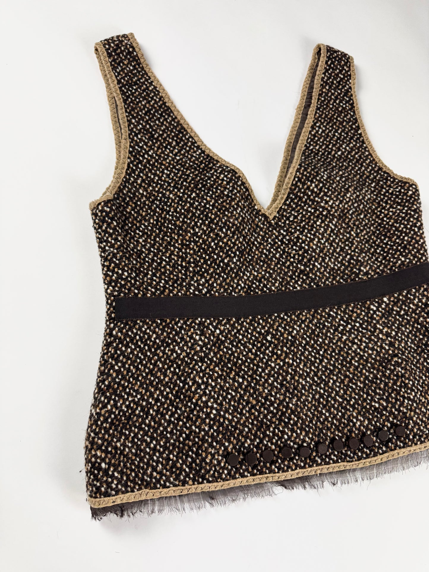 Prada Wool Tweed V Collar Top FW 2000 - M