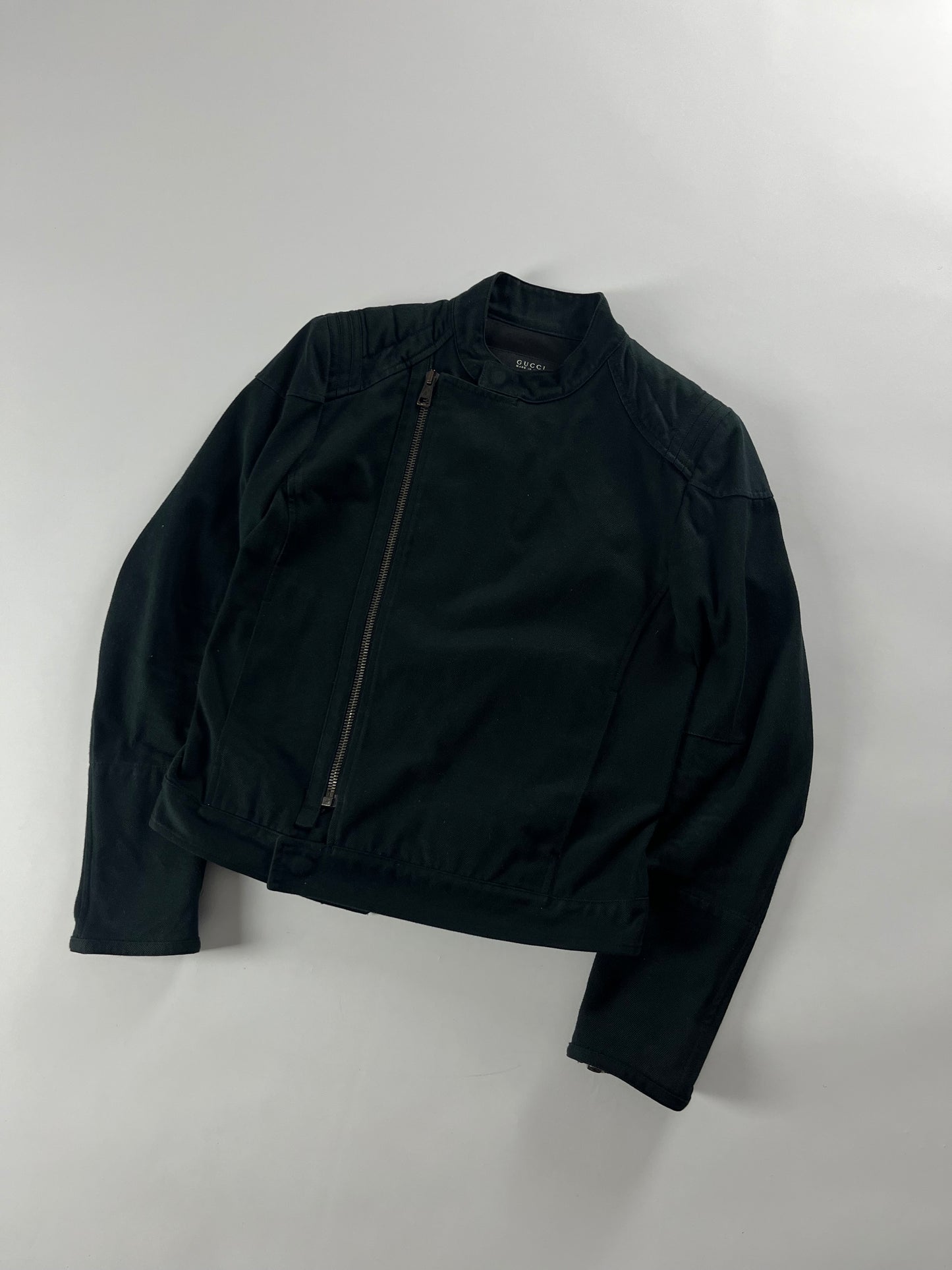 Gucci Navy Asymmetrical Zip Denim Biker Jacket SS 2002 - S