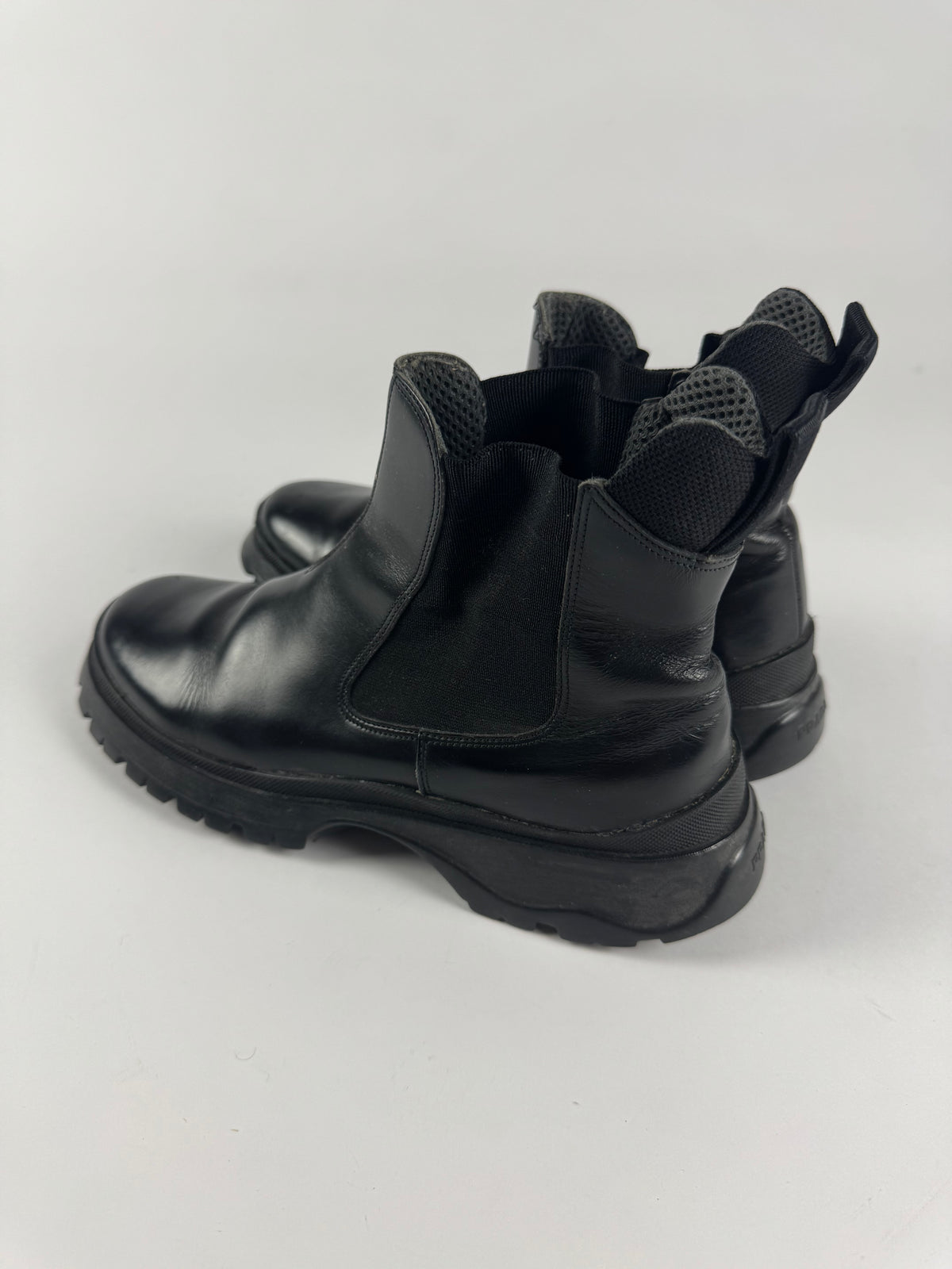 Prada Black Leather Chelsea Combat Mid Boots FW 2003 - 40 EU