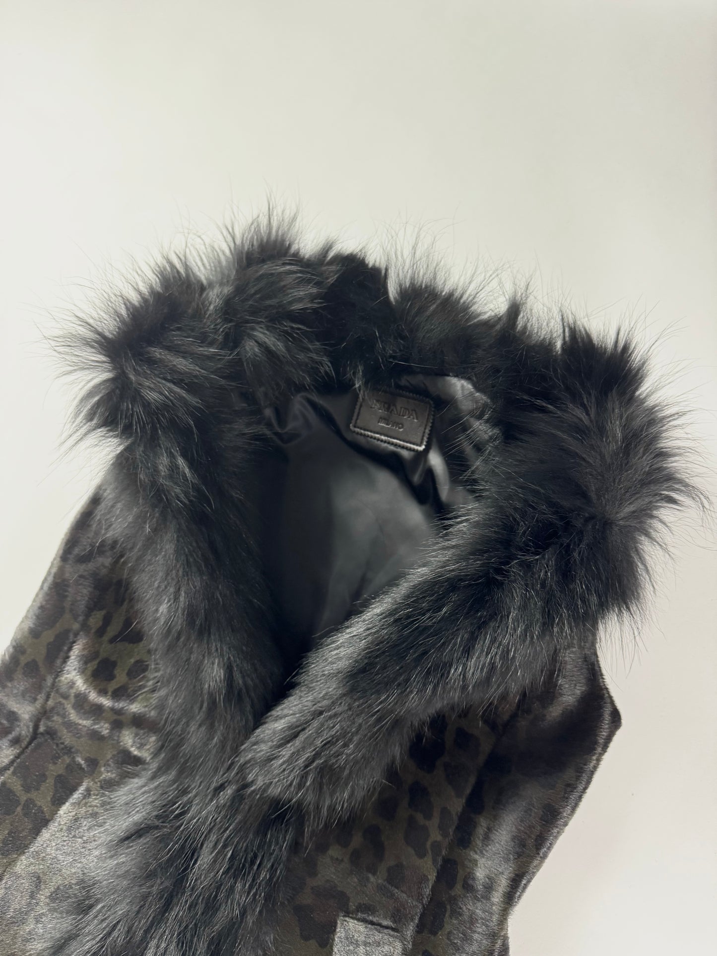 Prada Leopard Ponyhair Print Coyote Fur Trimmed Sleeveless Coat FW 2012 - XS