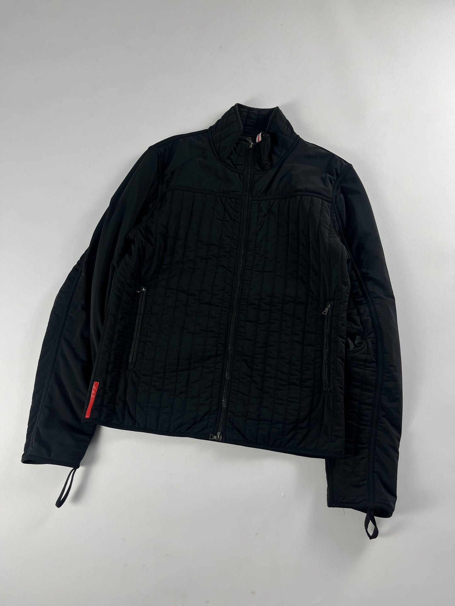 Prada Linea Rossa Black Straight Quilted Nylon Zipper Jacket FW 2001 - XL