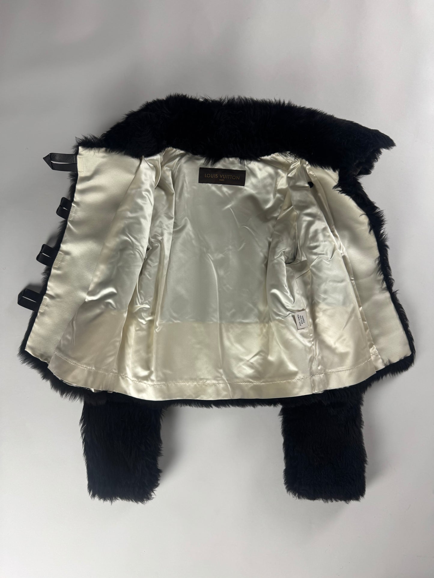 Louis Vuitton Sample Black Lamb Fuzzy Fur Crop Side Button Jacket FW 2015 - XS