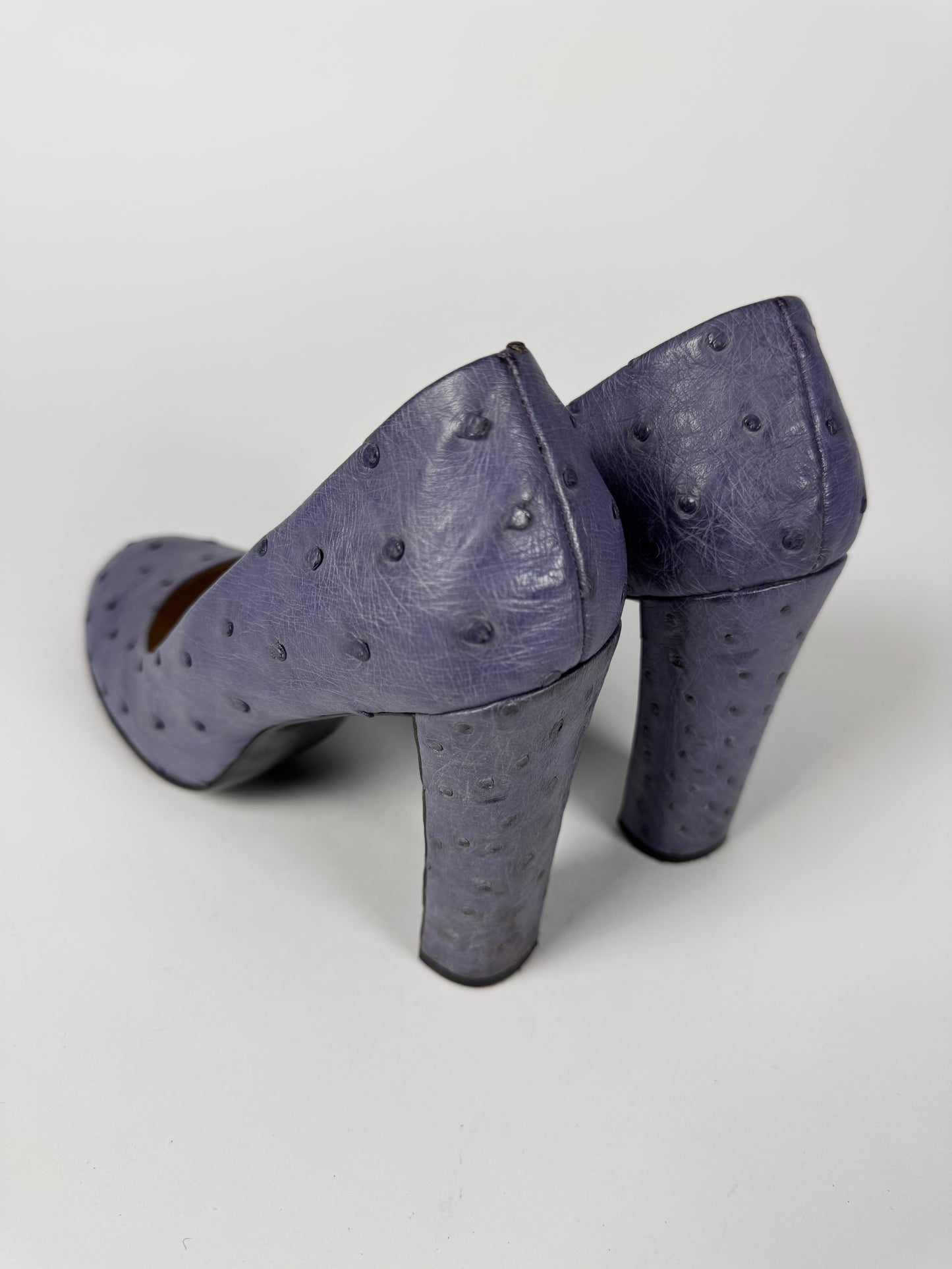 Prada Lila Ostrich Leather Curvy Mary Janes Heels SS 2000 - 39 IT/39,5 EU