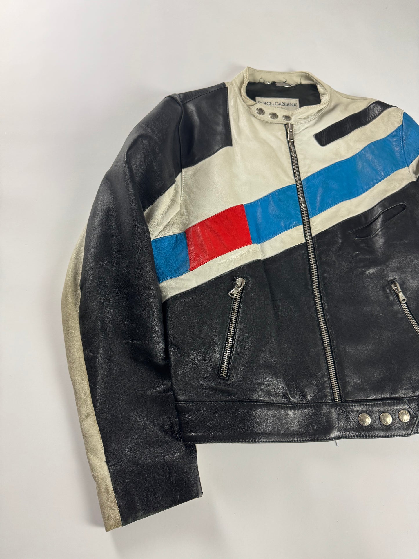 Dolce & Gabbana Leather Blue Motorcycle Biker Jacket SS 2001 - M