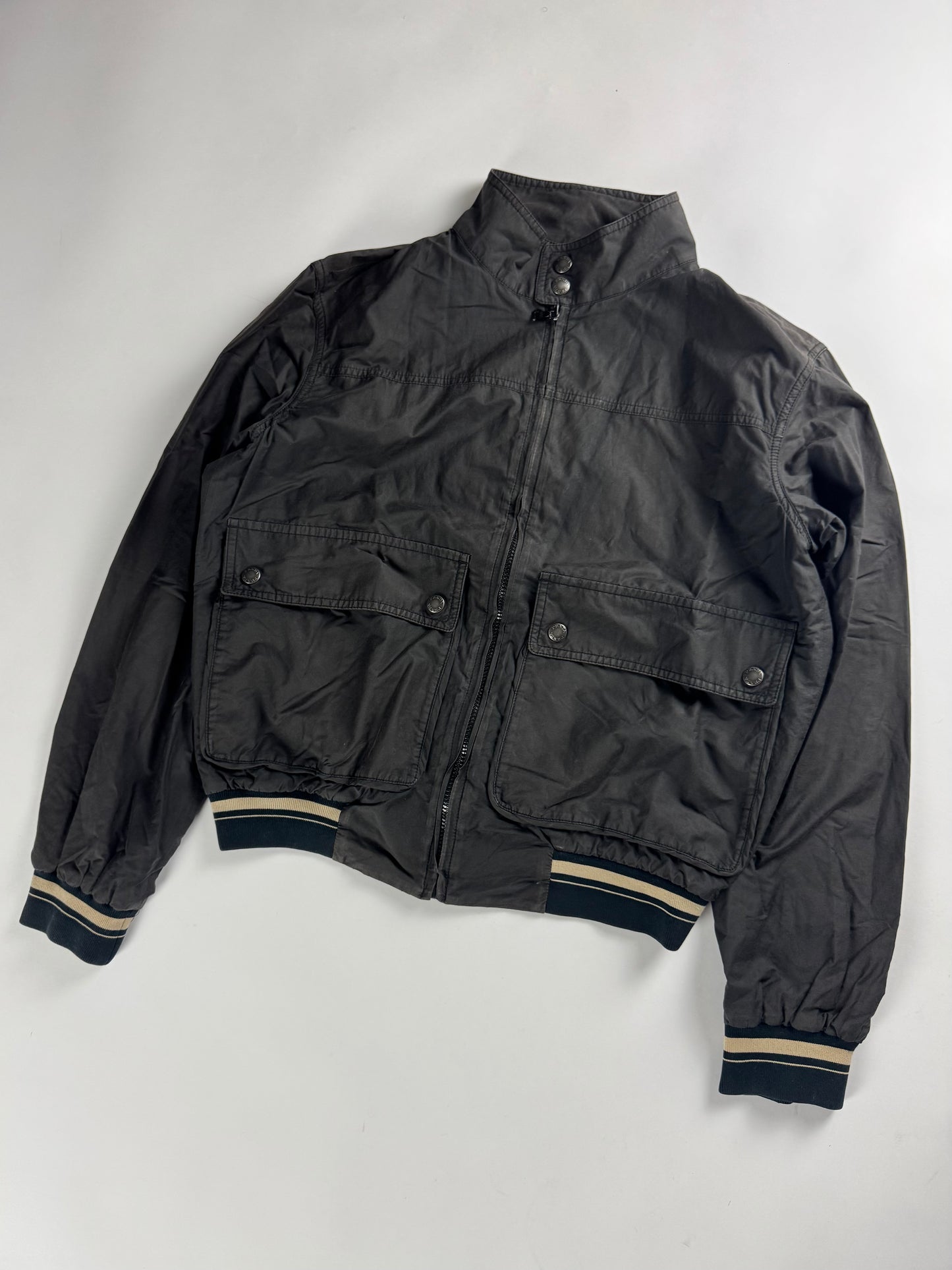 Prada Dark Grey Double Buttons High Collar Bomber Jacket SS 2007 - S