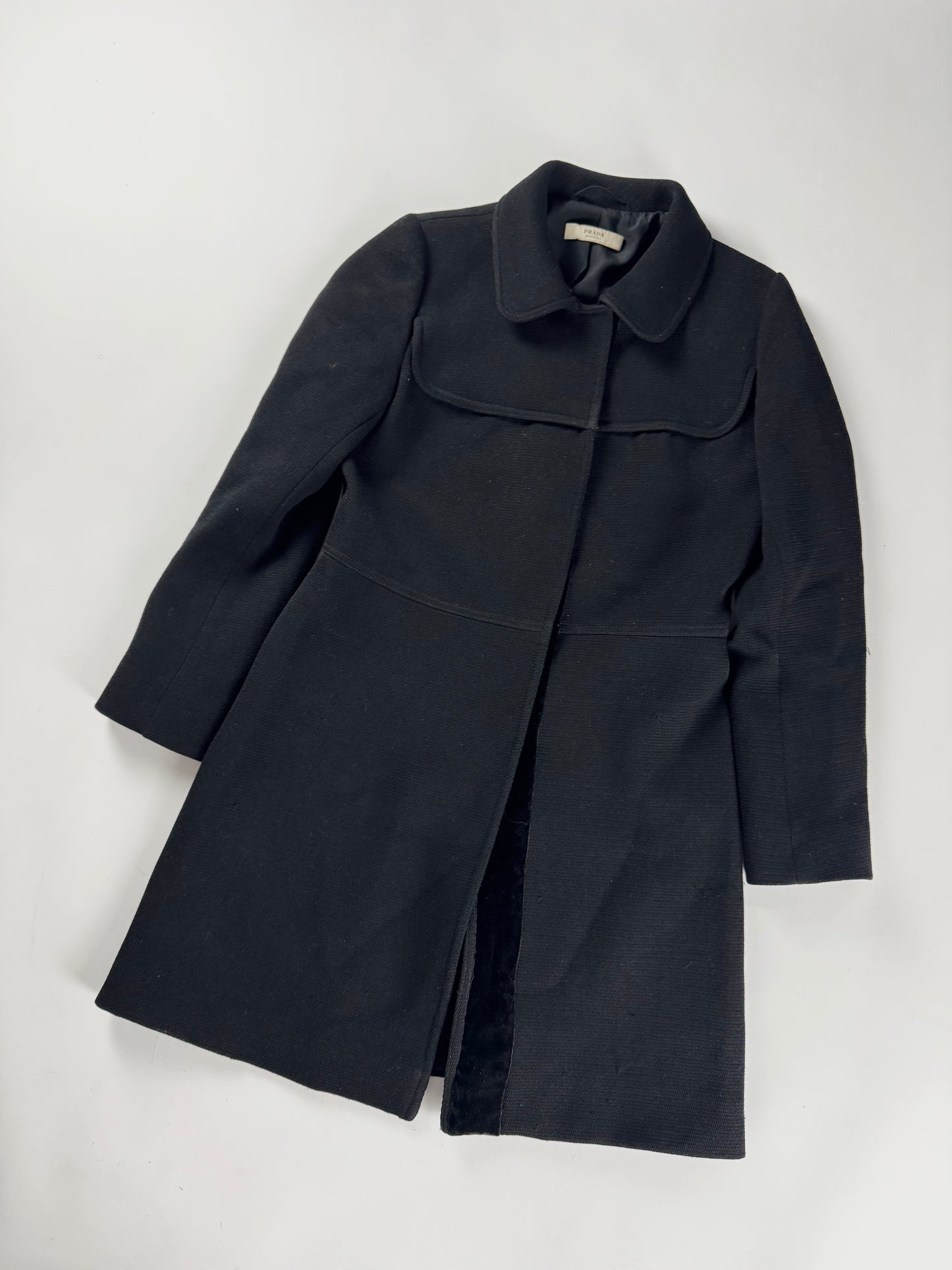 Prada Black Virgin Wool Elegant Coat 2000s - S