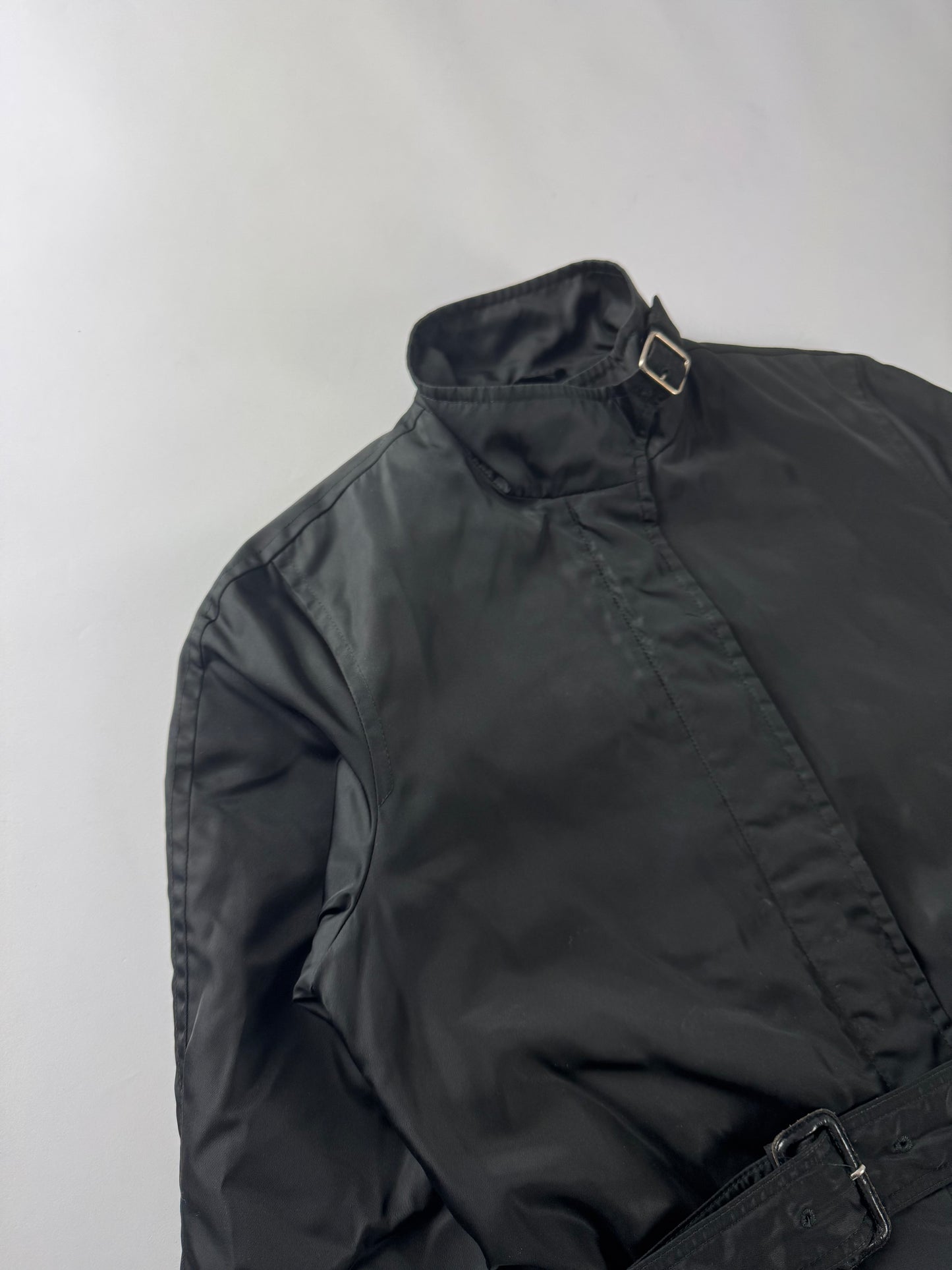 Prada Back Triangle Logo Belted Collar Nylon Trench Coat FW 2000 - S