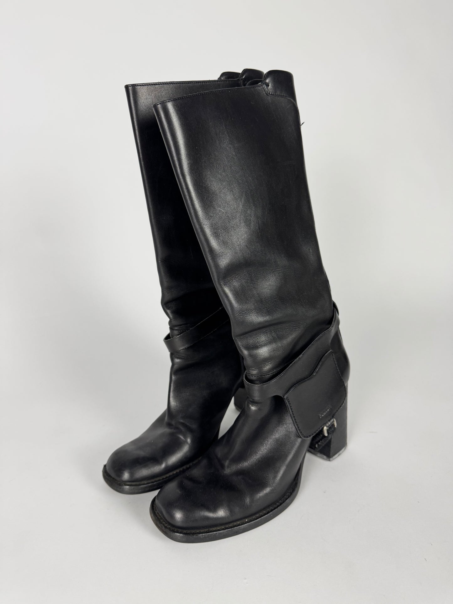 Prada Side Belted Pocket High Leather Boots FW 1999 - 39 IT/39,5 EU