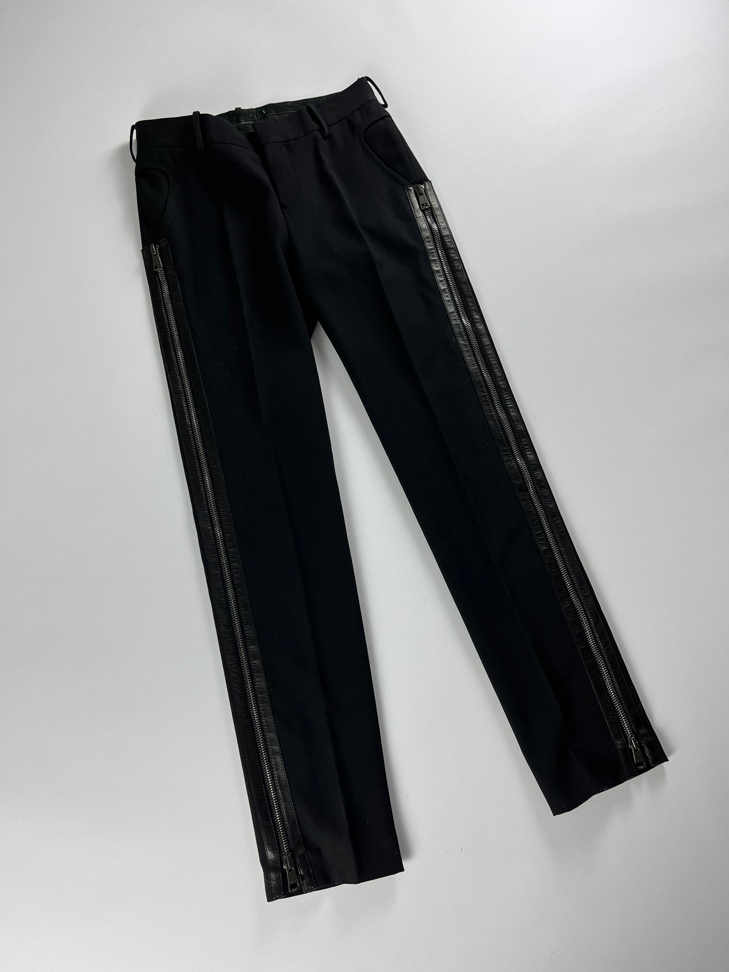 Gucci Leather Trimmed Zipper Pants FW 2001 - S