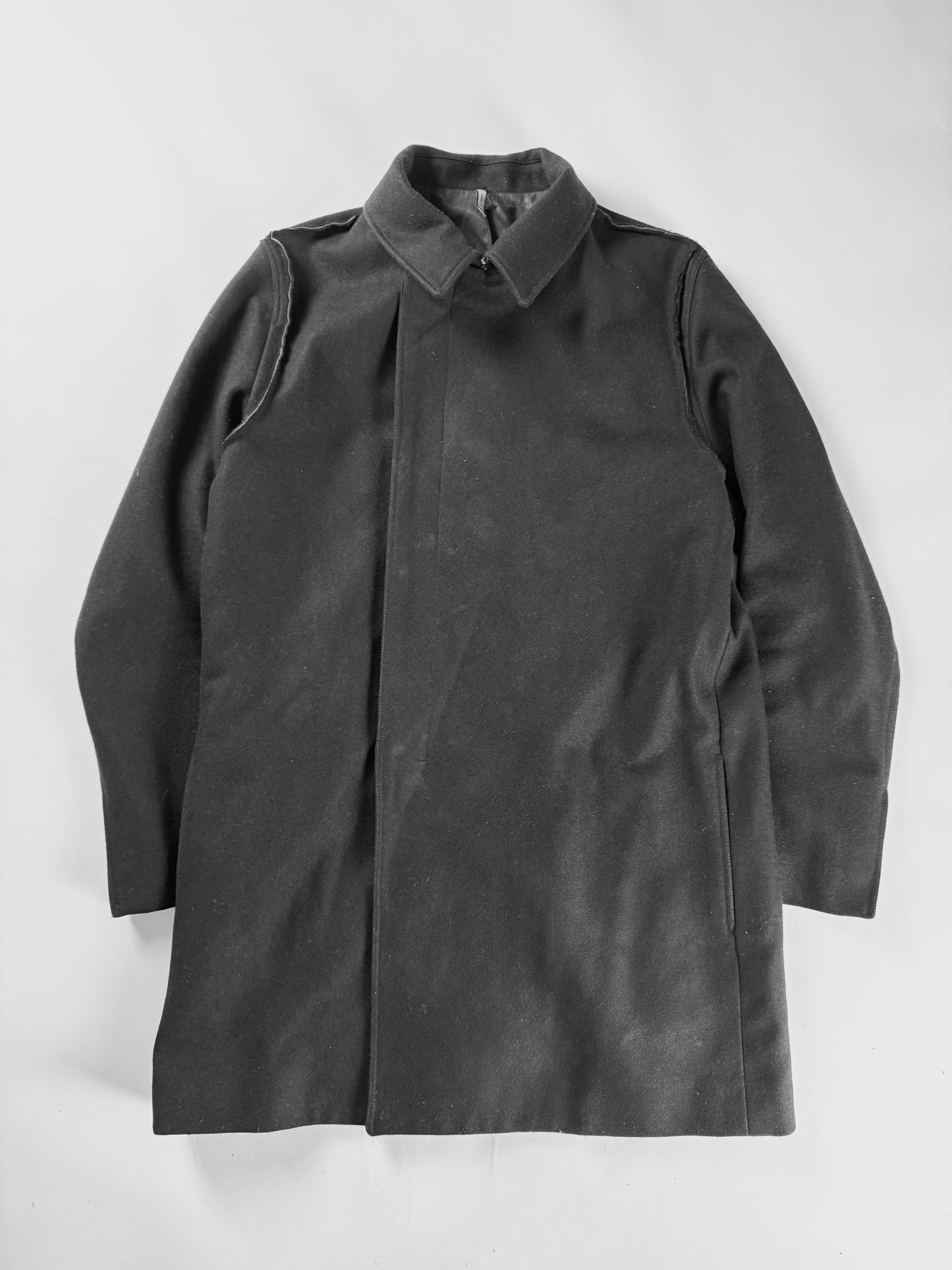 Dior Dark Clean Grey Wool Blend Minimalist Side Closing Coat FW 2011 - L