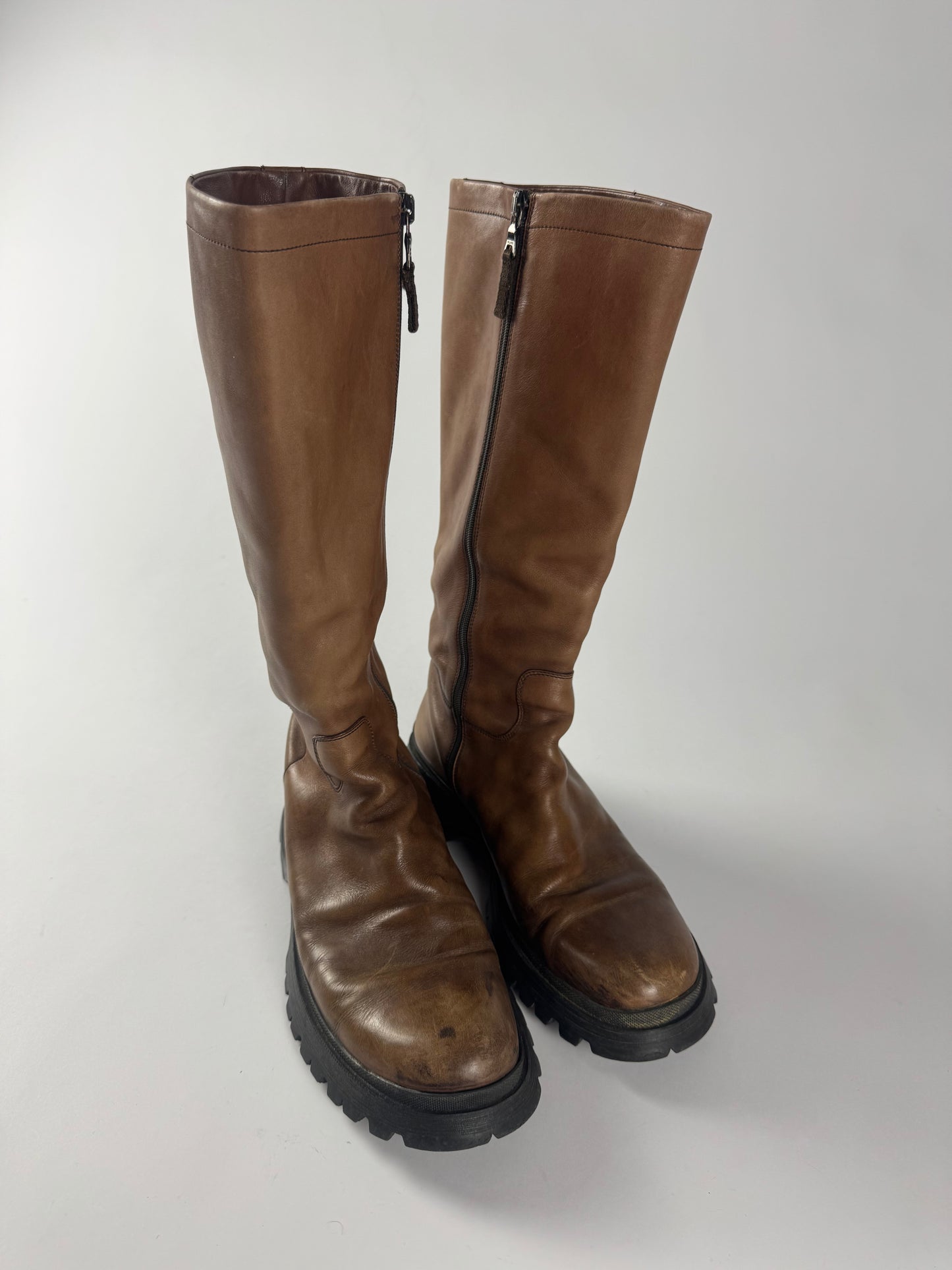 Prada Faded Brown Premium Leather Combats Boots FW 2003 - 40 EU