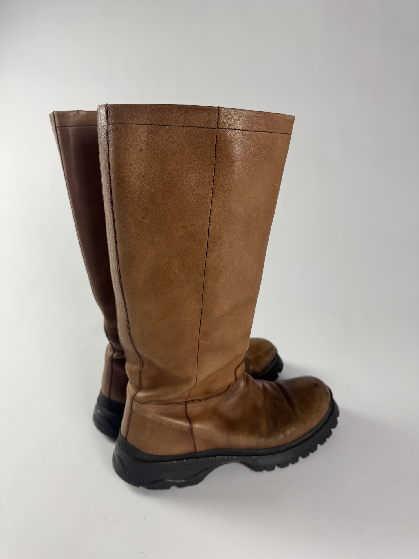 Prada Faded Brown Premium Leather Combats Boots FW 2003 - 40 EU