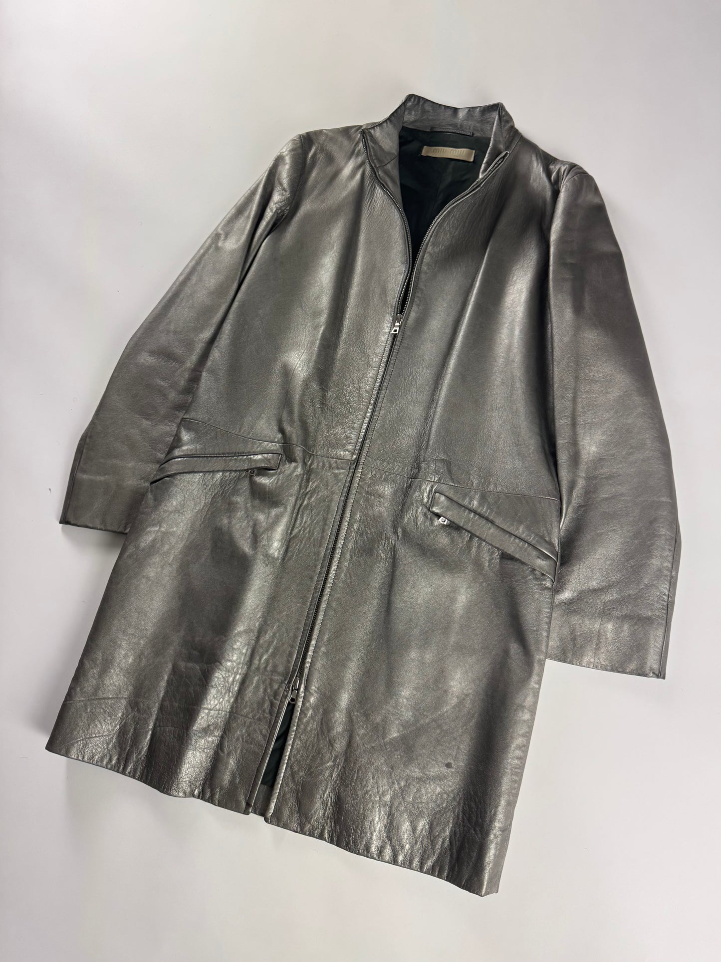 Miu Miu Metallic Leather Double Zip Coat FW 1999 - S