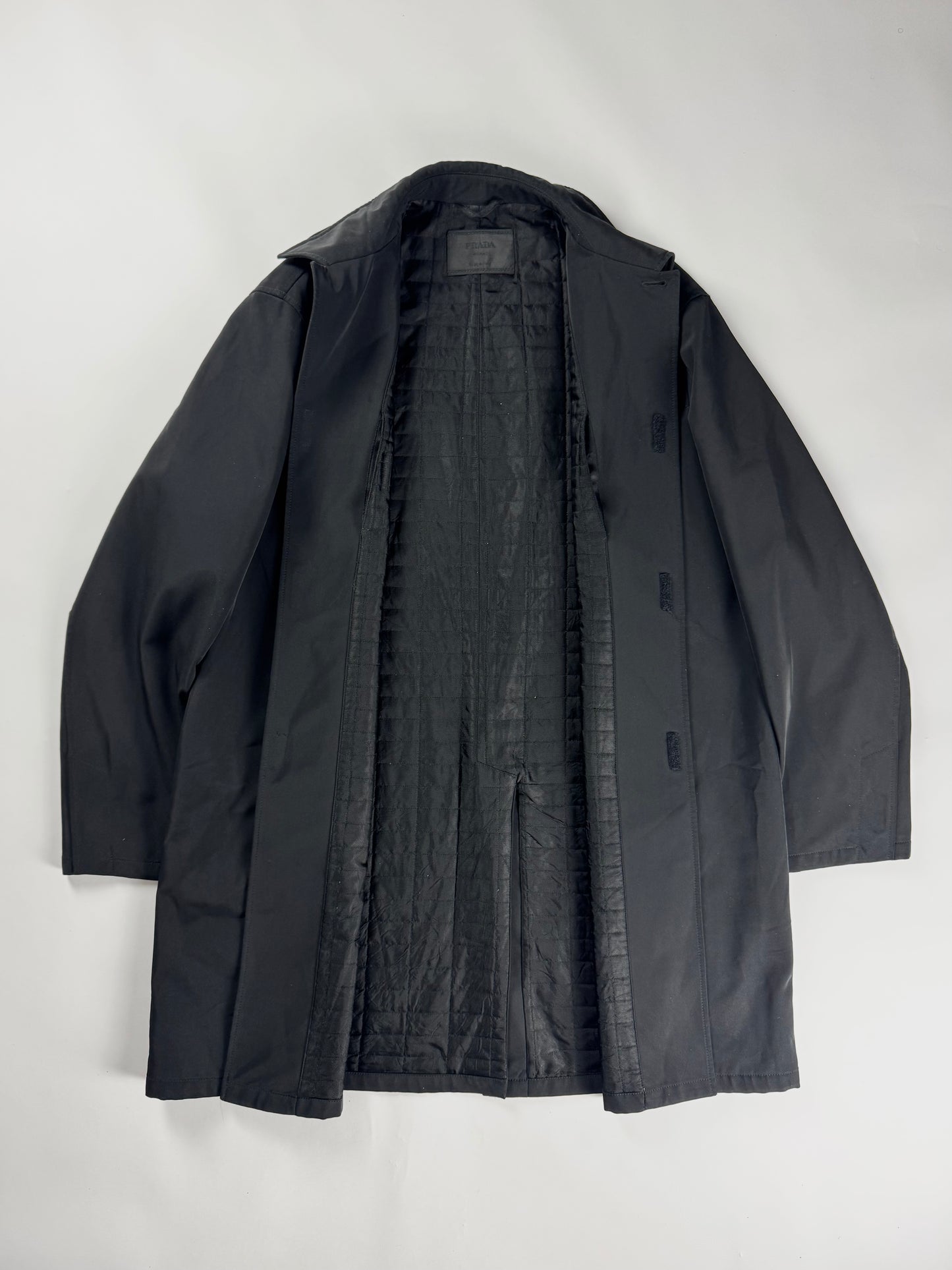 Prada Black Minimalist Strapped Coat FW 1998 - XL