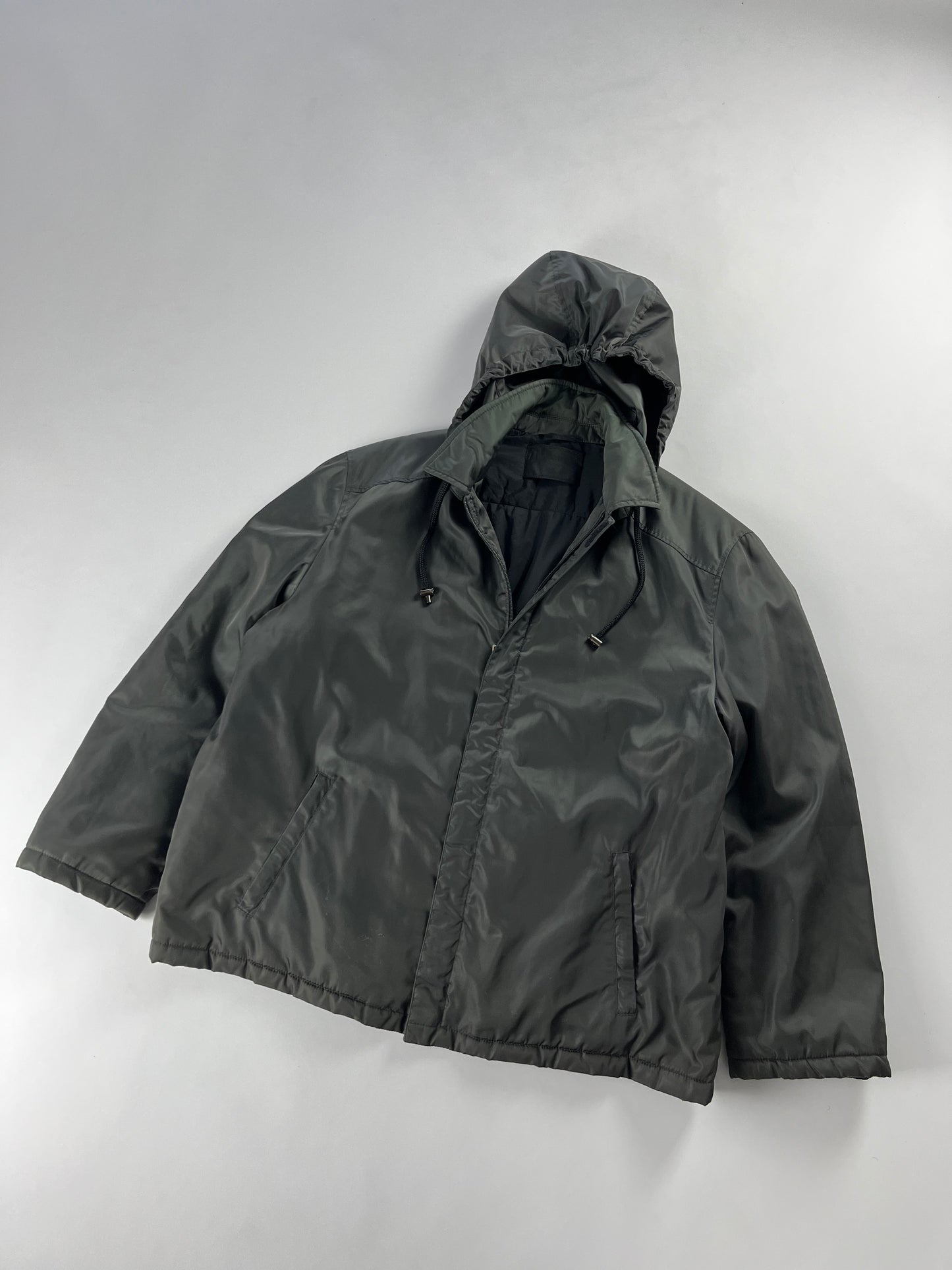 Prada khaki Convertible Hood Strapped Nylon Jacket FW 1998 - L