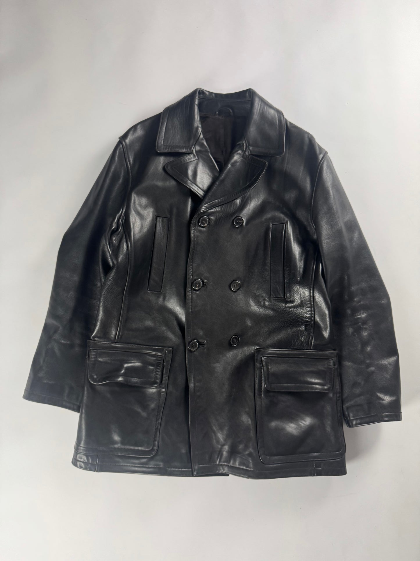 Prada Double Breasted Dark Brown Leather Coat FW 1996 - L