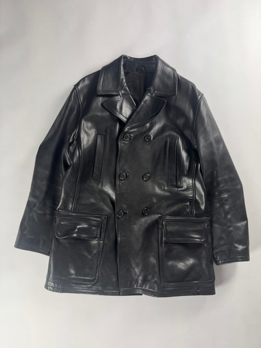 Prada Double Breasted Dark Brown Leather Coat FW 1996 - L
