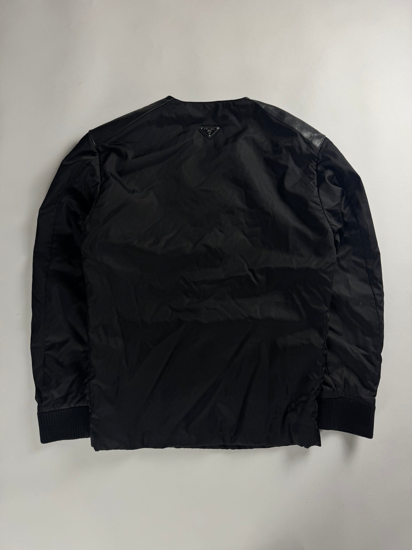 Prada Leather Shoulder Panels Deep V Neck Nylon Sweater FW 2009 - S