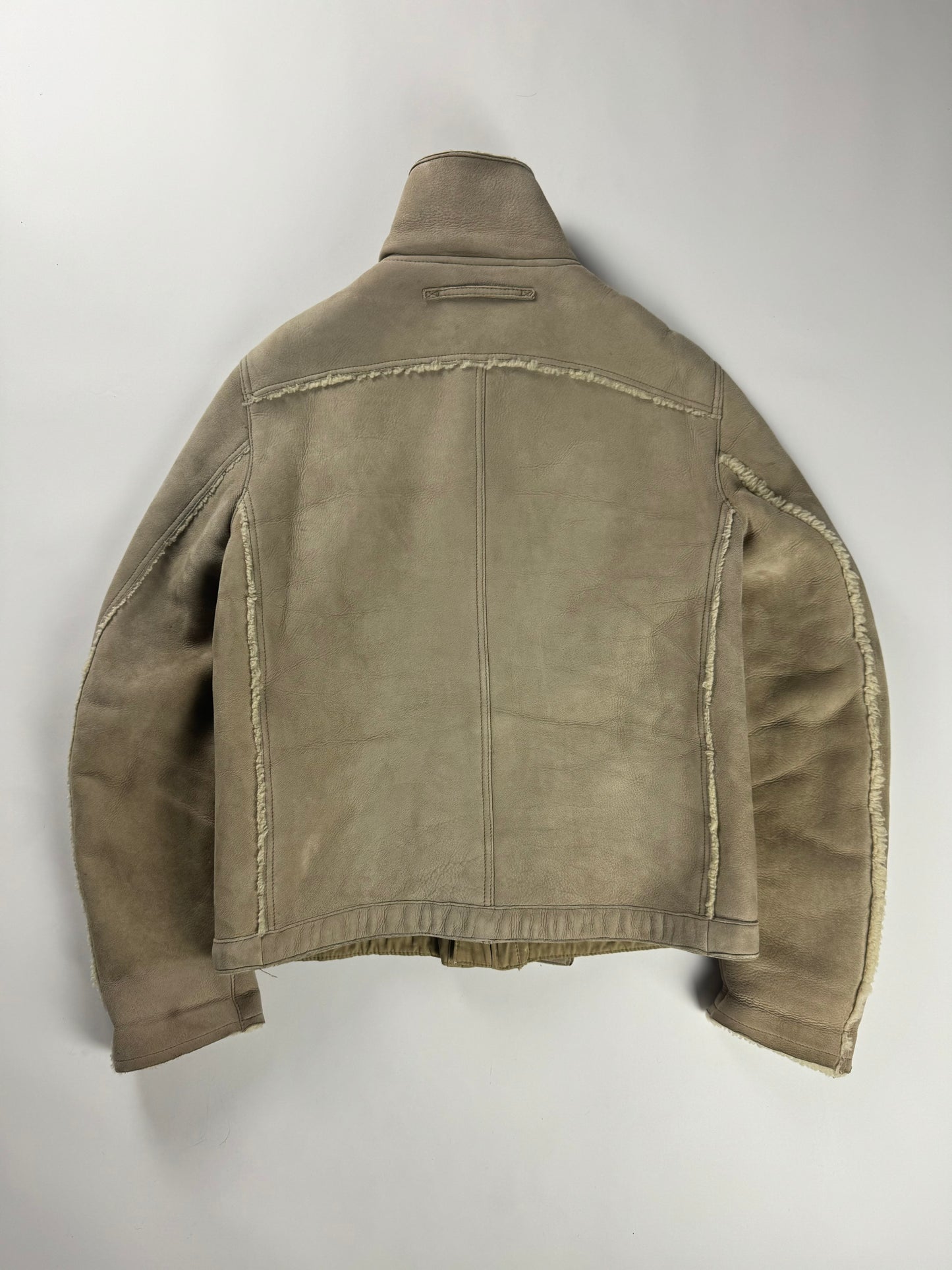 Prada Shearling Fur Lined Belted Aviator Jacket 2000s - L