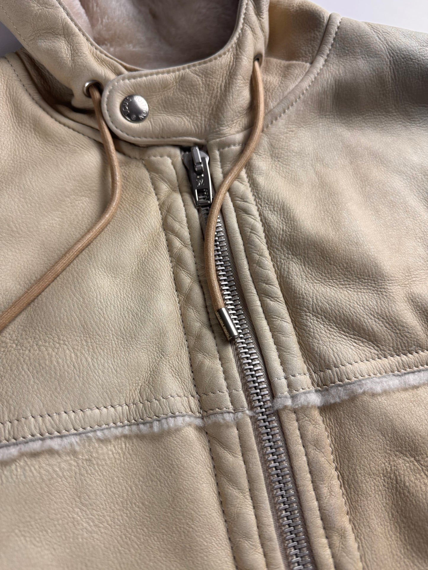 Louis Vuitton Cream Shearling Leather Full Zip Hooded Jacket FW 2006 - M
