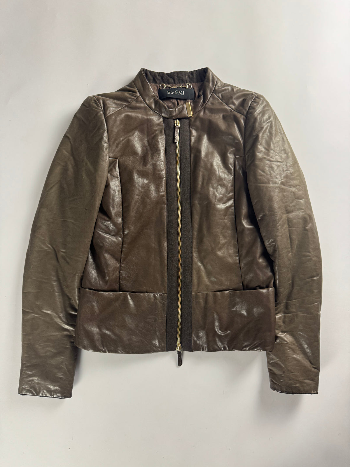 Gucci Bronze Brown Leather Zip Up Jacket 2000s - S