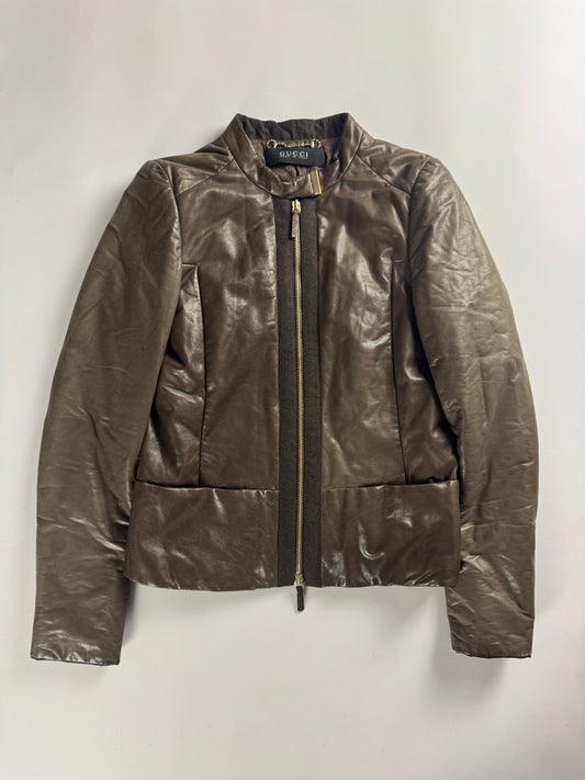 Gucci Bronze Brown Leather Zip Up Jacket 2000s - S