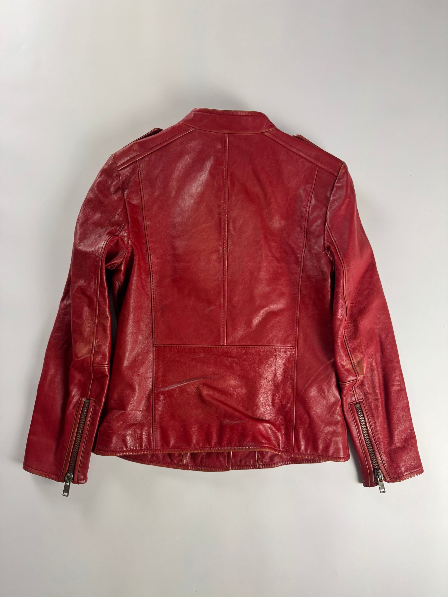 Prada Red Leather Perfecto Asymmetrical Moto Jacket - XS