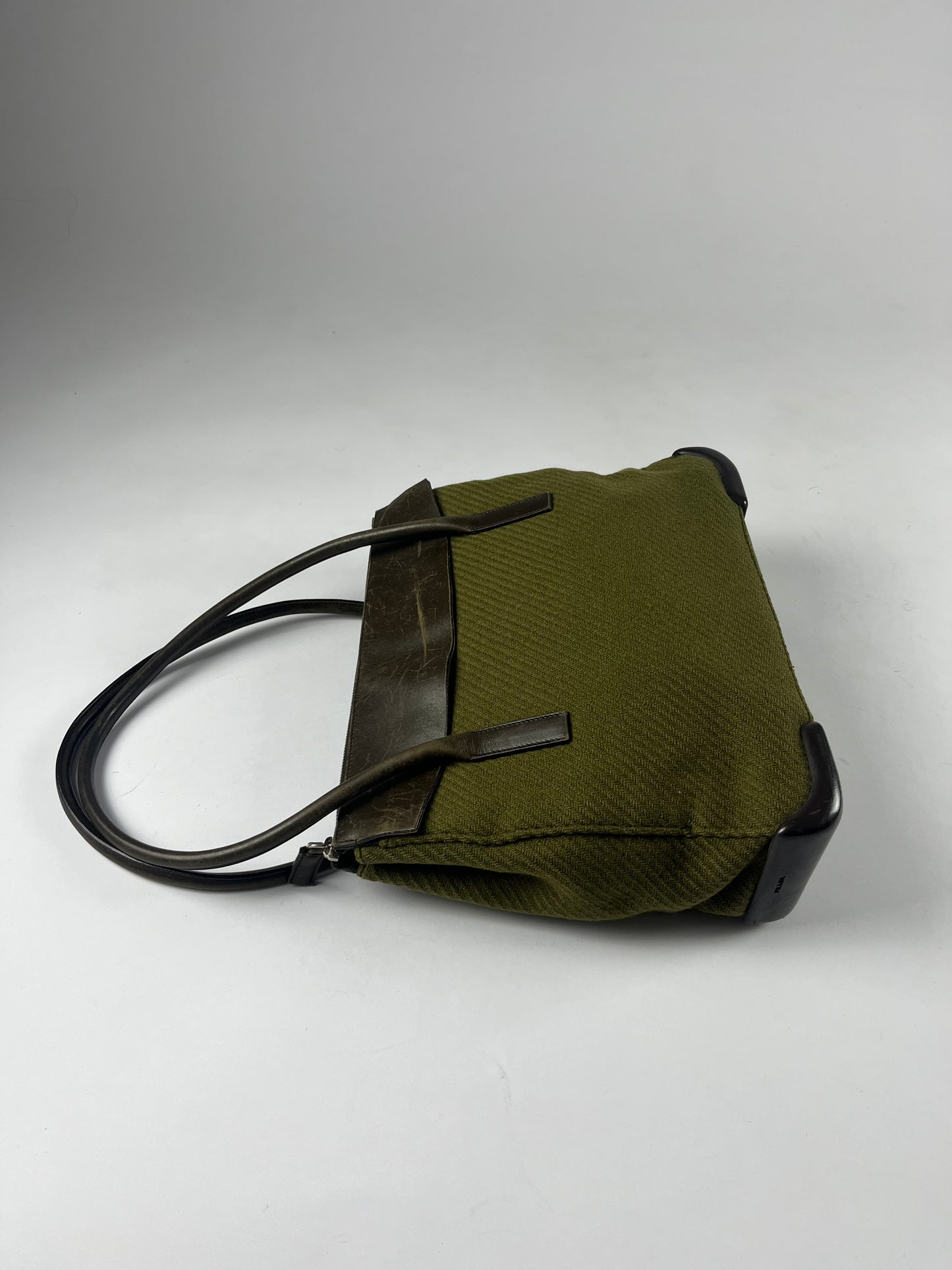 Prada Leather Khaki Tweed Bag FW 1999 - OS