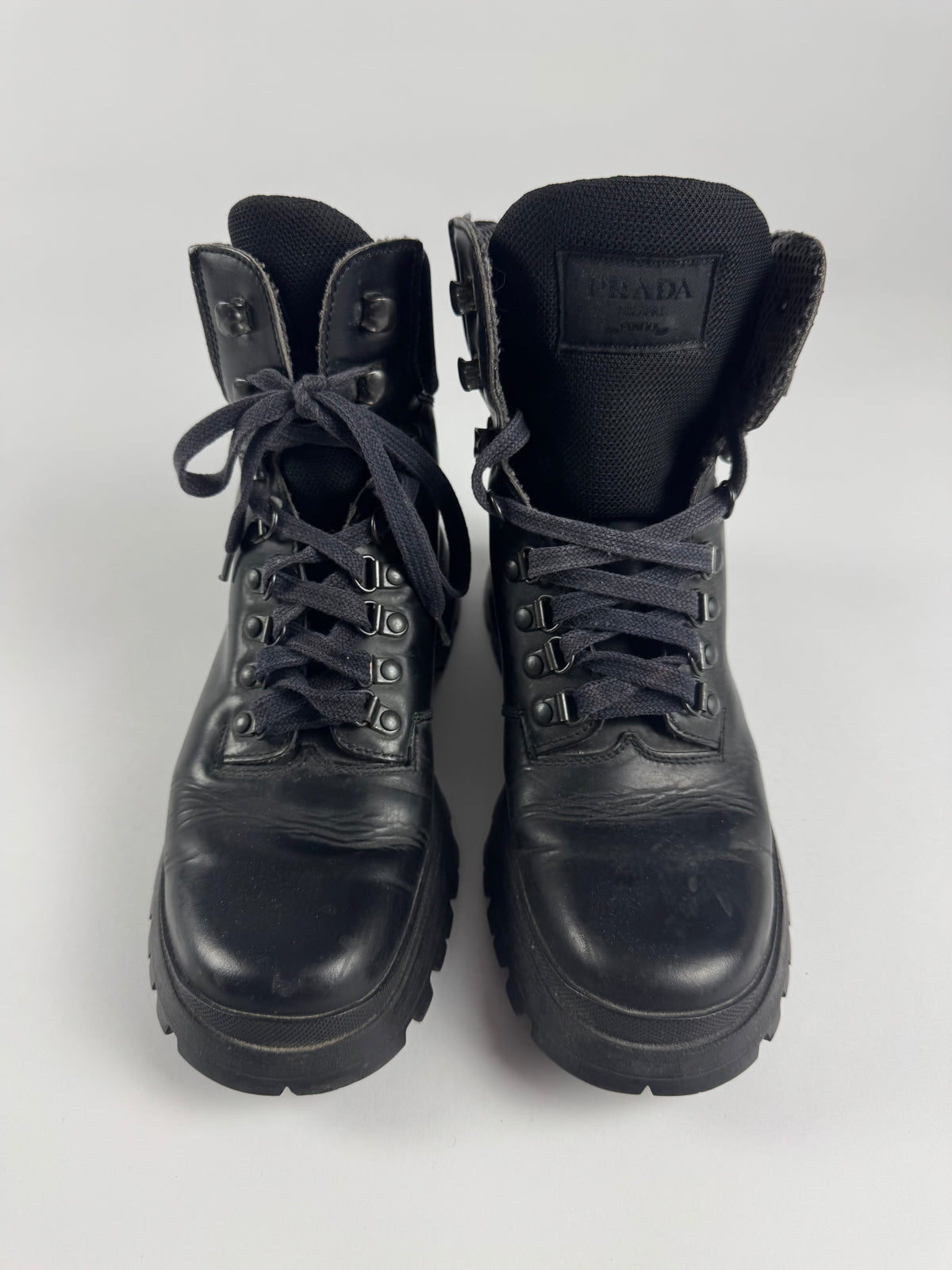 Prada Vibram Black Leather Combats High Boots FW 1999 - 37,5 IT/38,5 EU