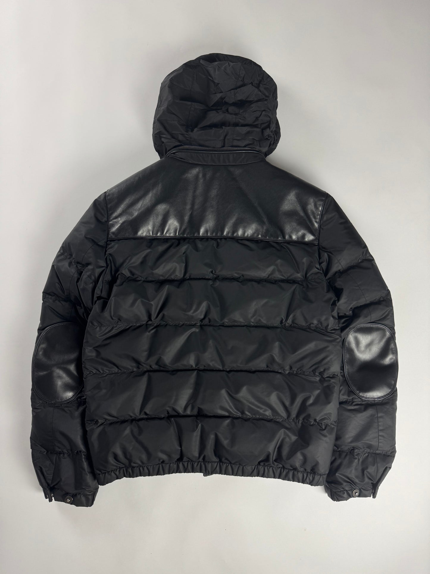 Prada Leather Trimmed Convertible Hooded Puffer Jacket FW 2015 - M